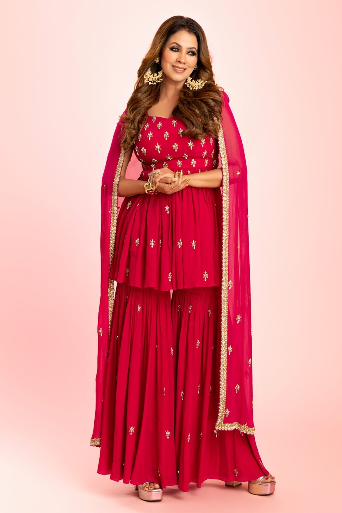 Buy Pink Sequins Work Sharara Set by Harshita Dhanawat for women online at ScrollnShops