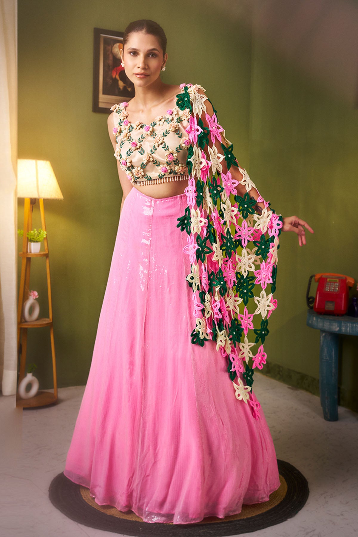 Pink Shimmer Georgette Lehenga