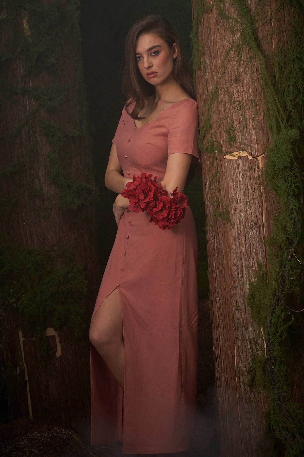 Pink Short Sleeves A-Line Dress