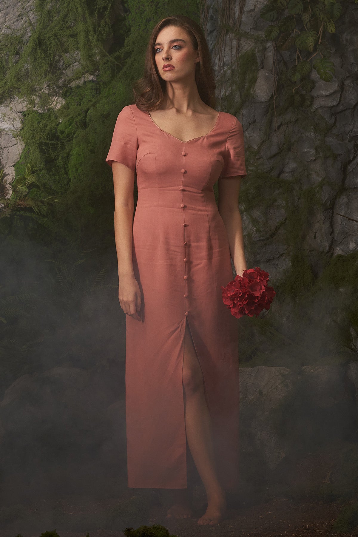 Pink Short Sleeves A-Line Dress