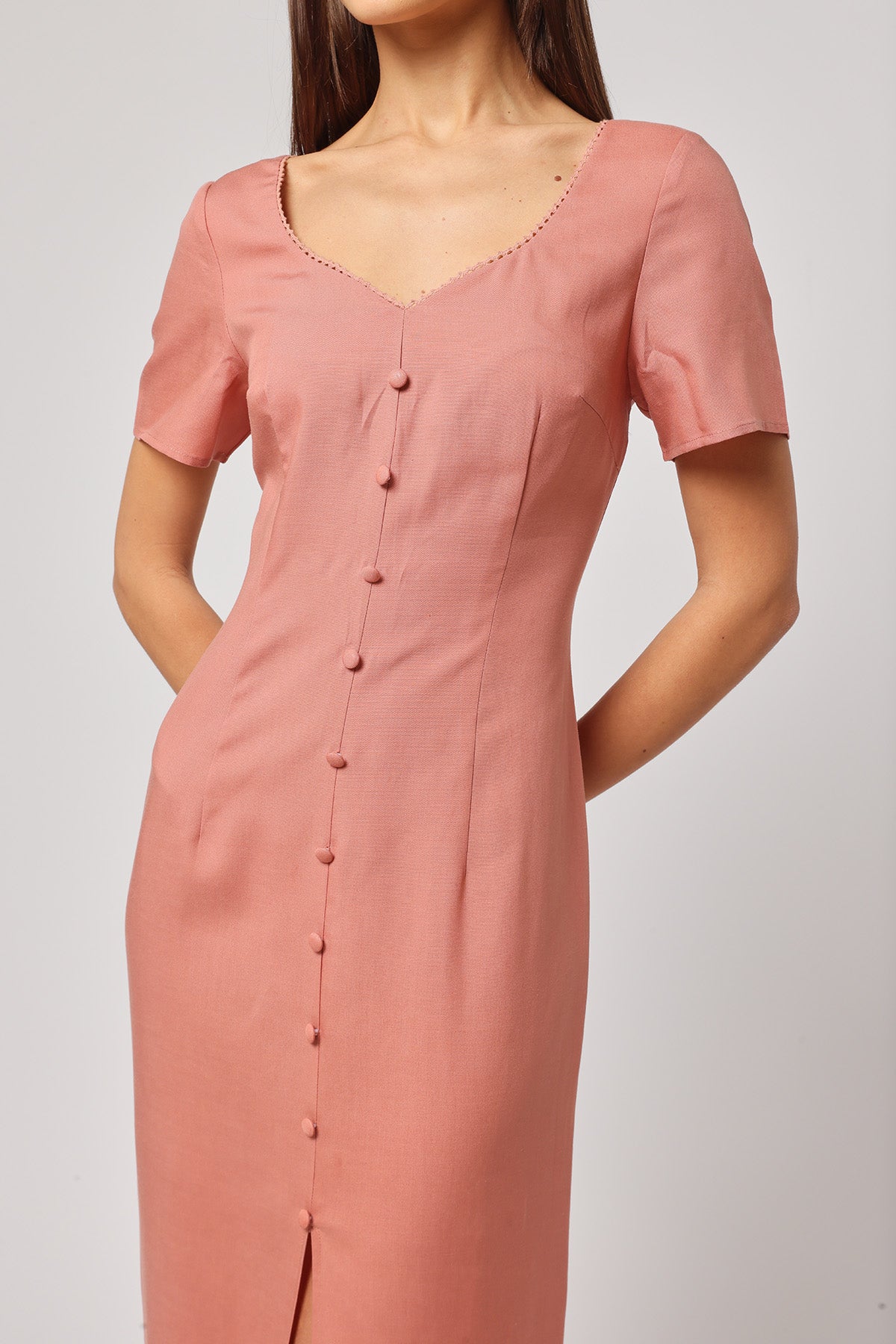 Pink Short Sleeves A-Line Dress