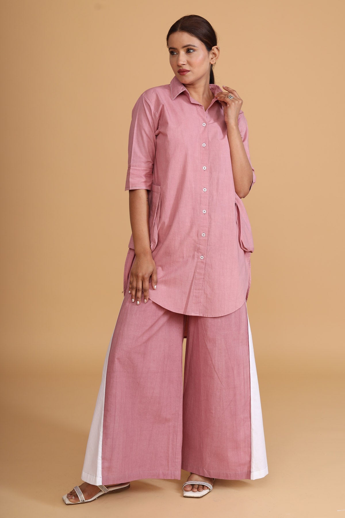 Pink Short Tunic Cotton Poplin Co-ord Set - Effortless Chic at ScrollnShops