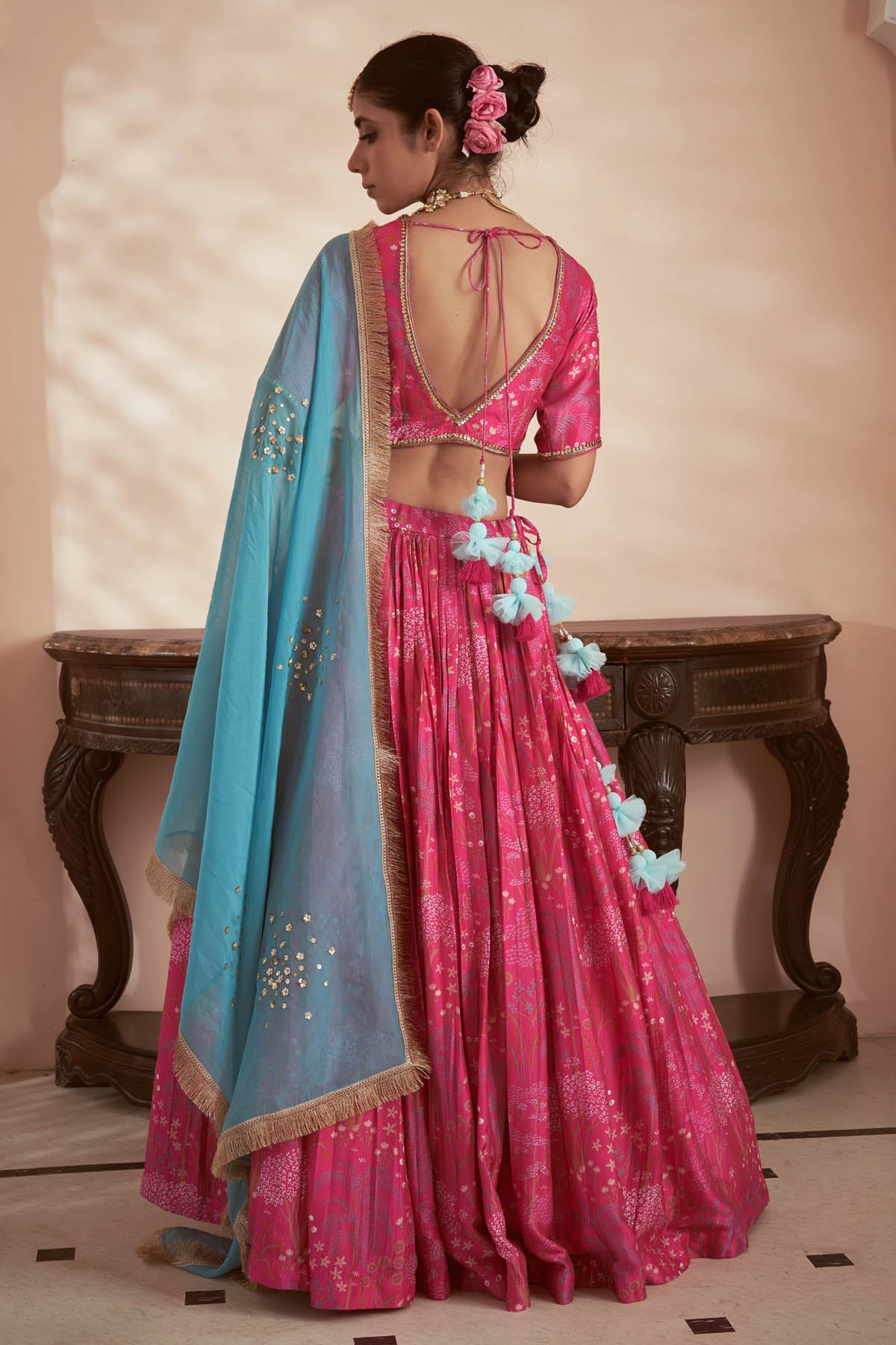 Pink Signature Print Lehenga Set