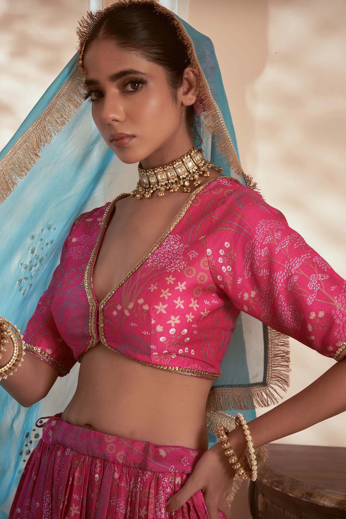 Pink Signature Print Lehenga Set