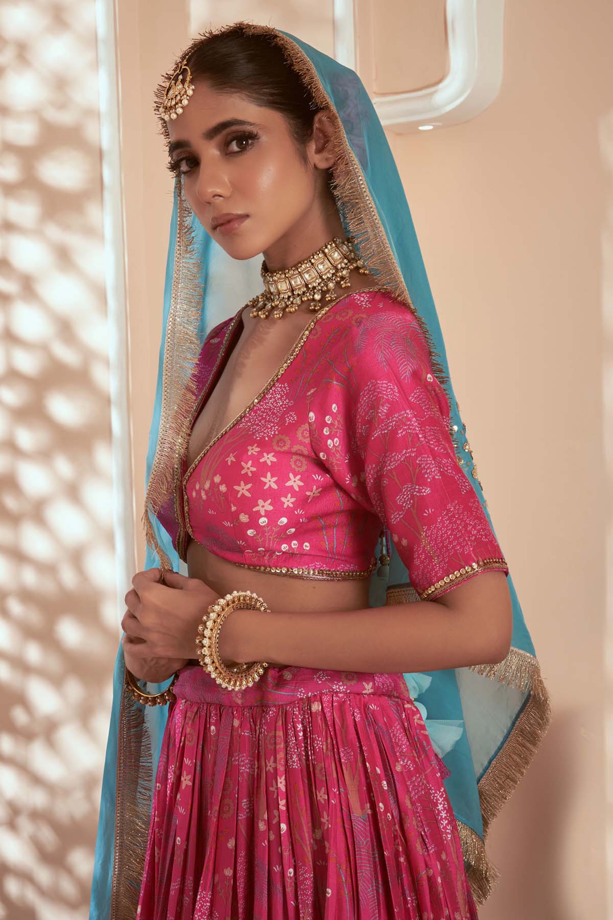 Pink Signature Print Lehenga Set