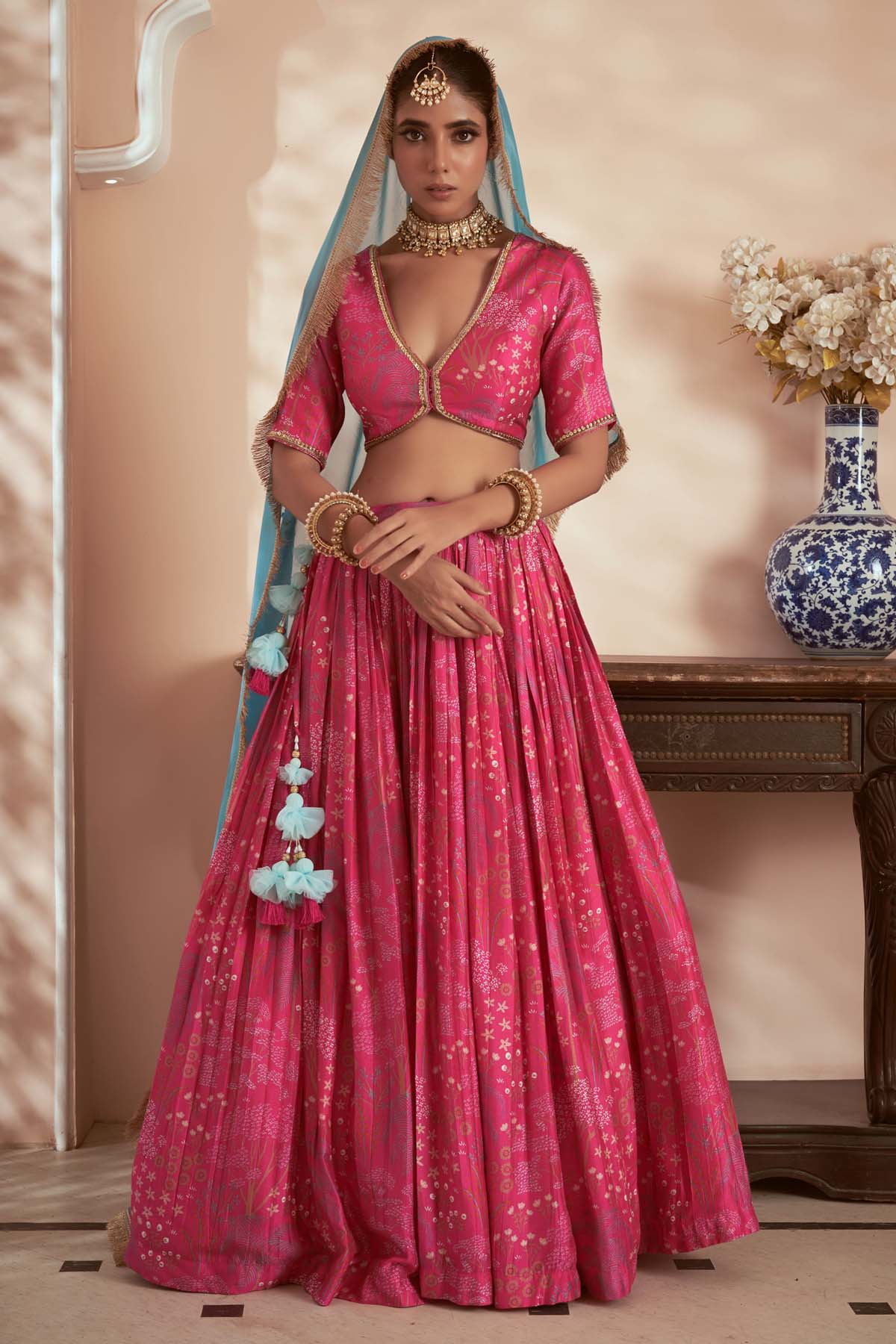 Megha Pitti Pink Signature Print Lehenga Set for women online at ScrollnShops