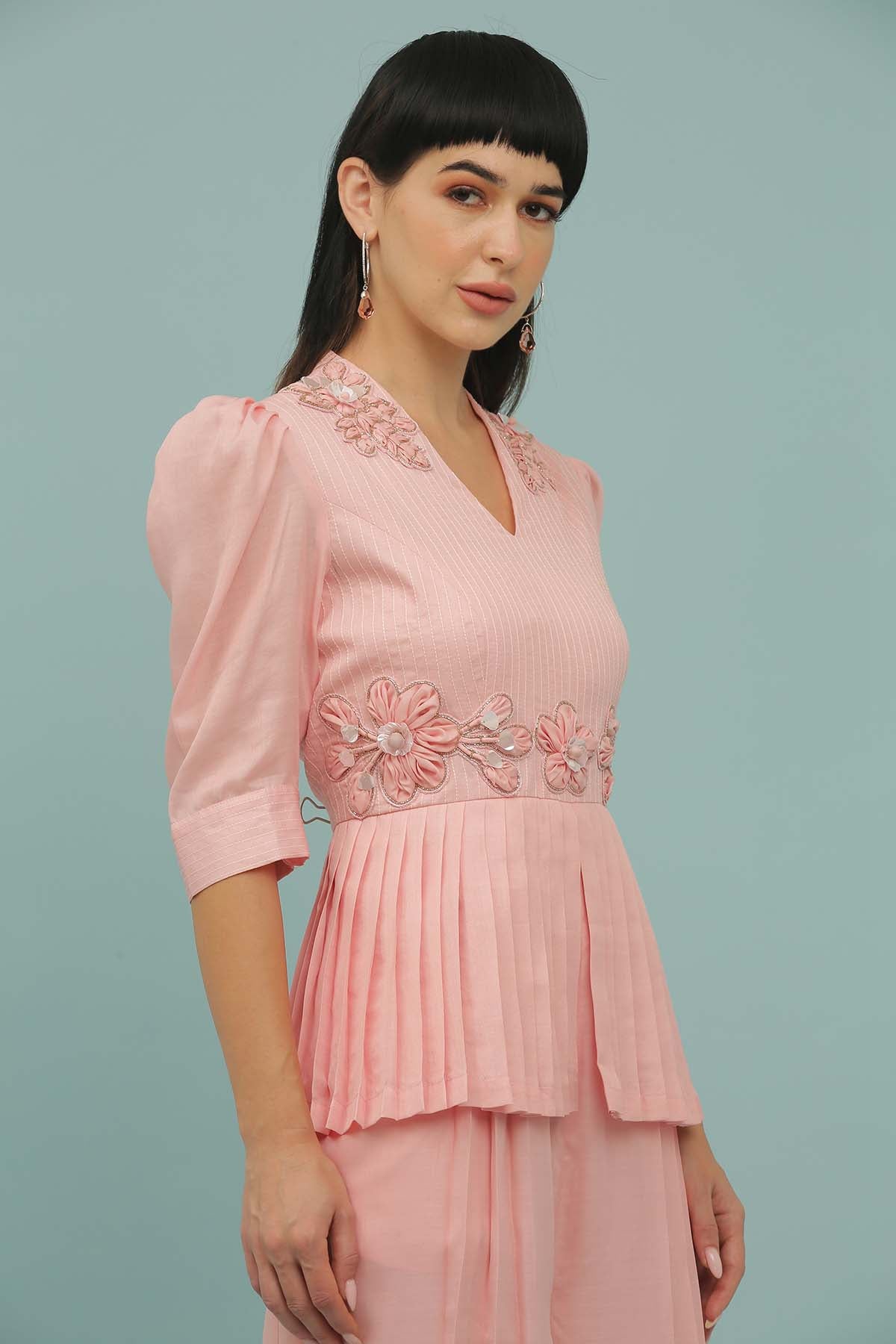 Pink Silk Blend Peplum Jumpsuit