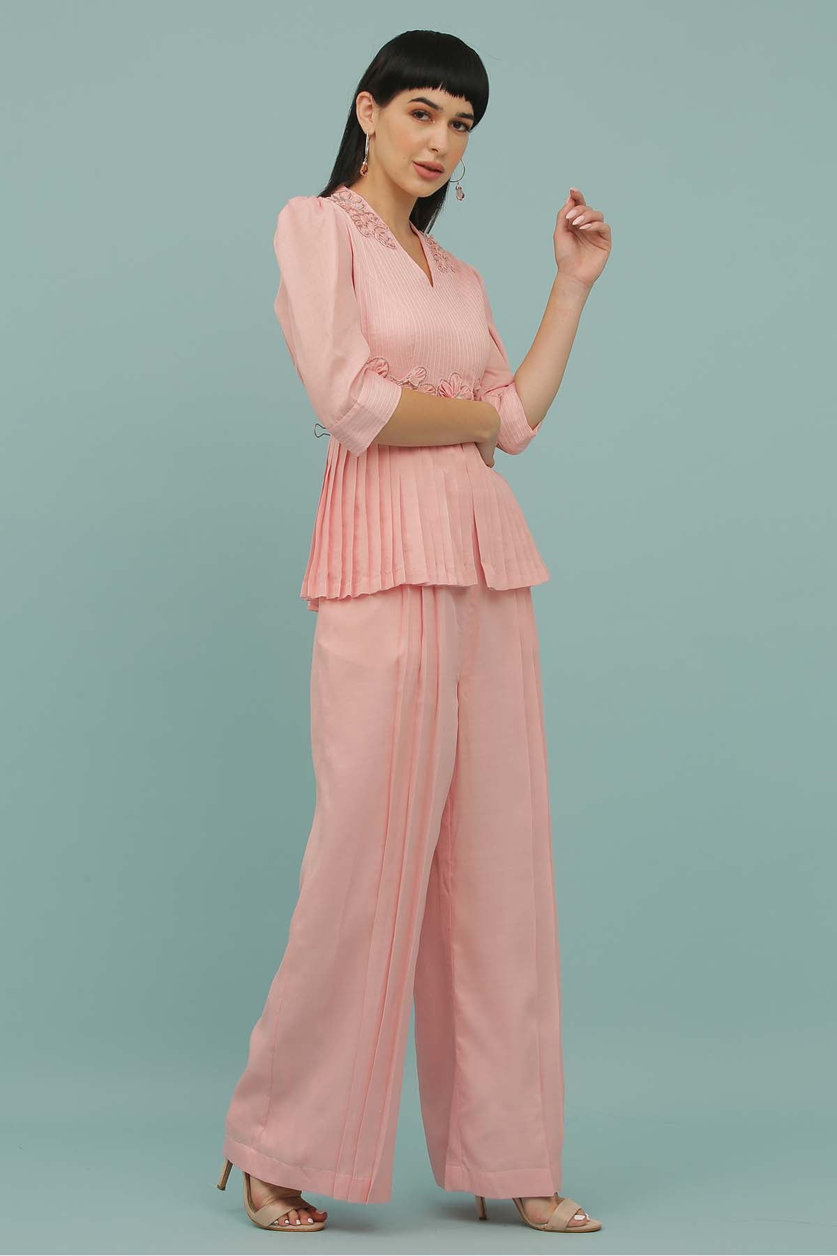 Pink Silk Blend Peplum Jumpsuit