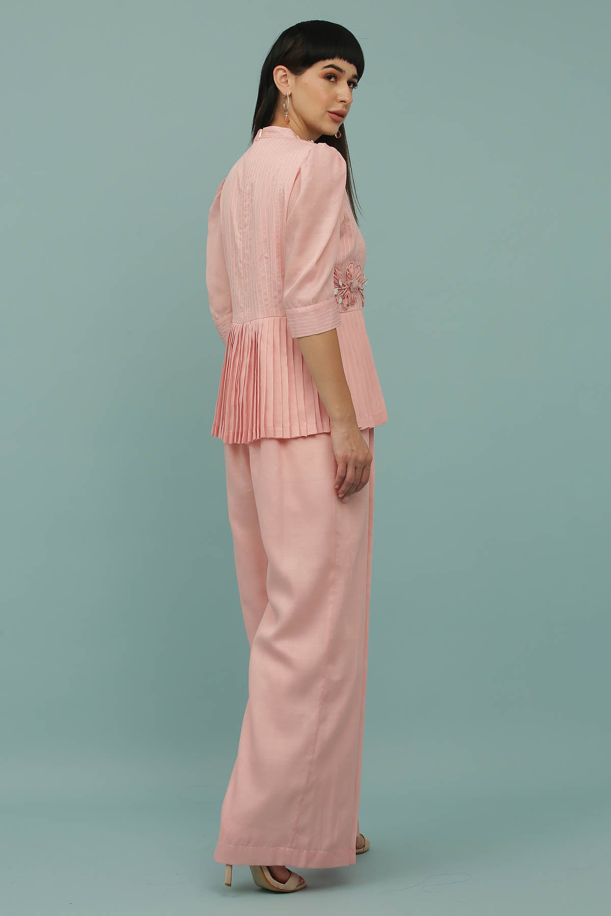 Pink Silk Blend Peplum Jumpsuit