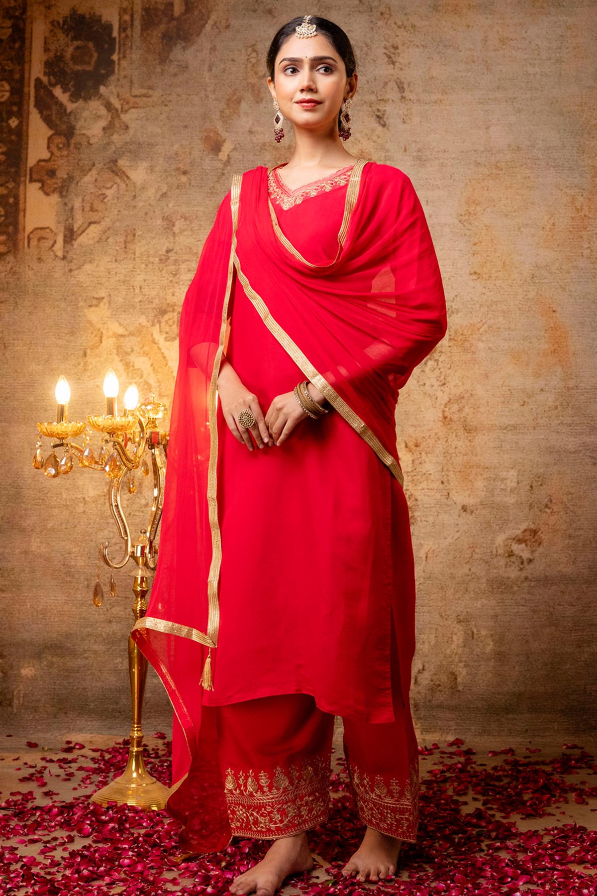 Buy Pink Silk Blend Vneck Kurta Set for women by Aastha Fashion online available at scrollnshops