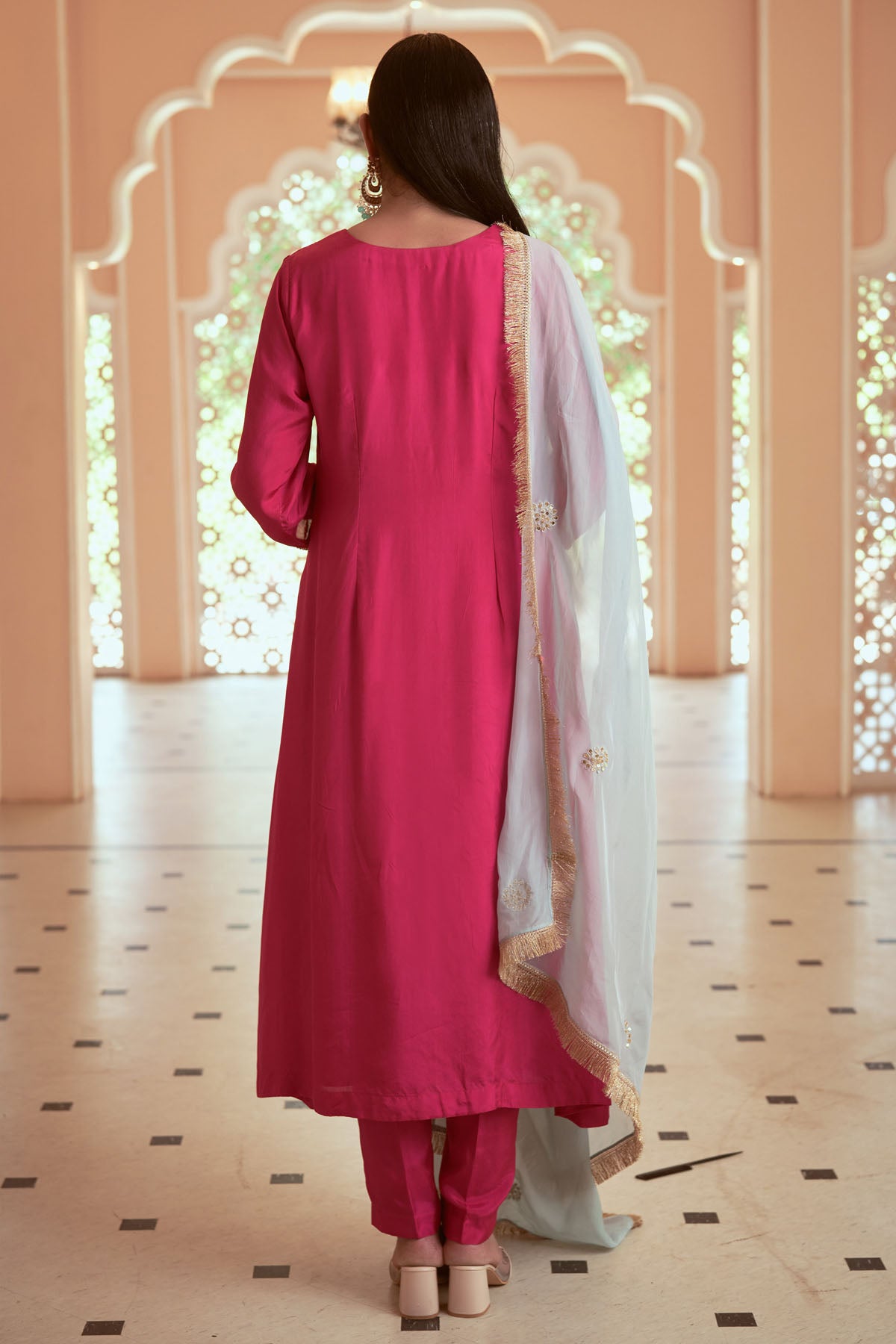 Pink Silk Embroidered Kurta Set