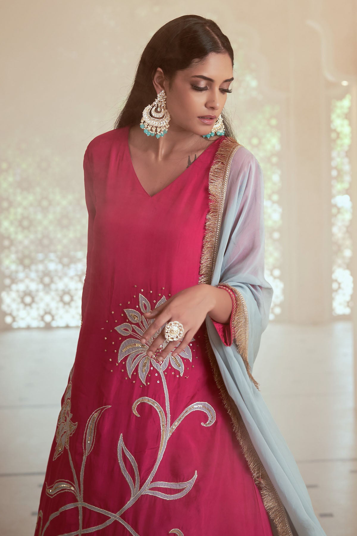 Pink Silk Embroidered Kurta Set
