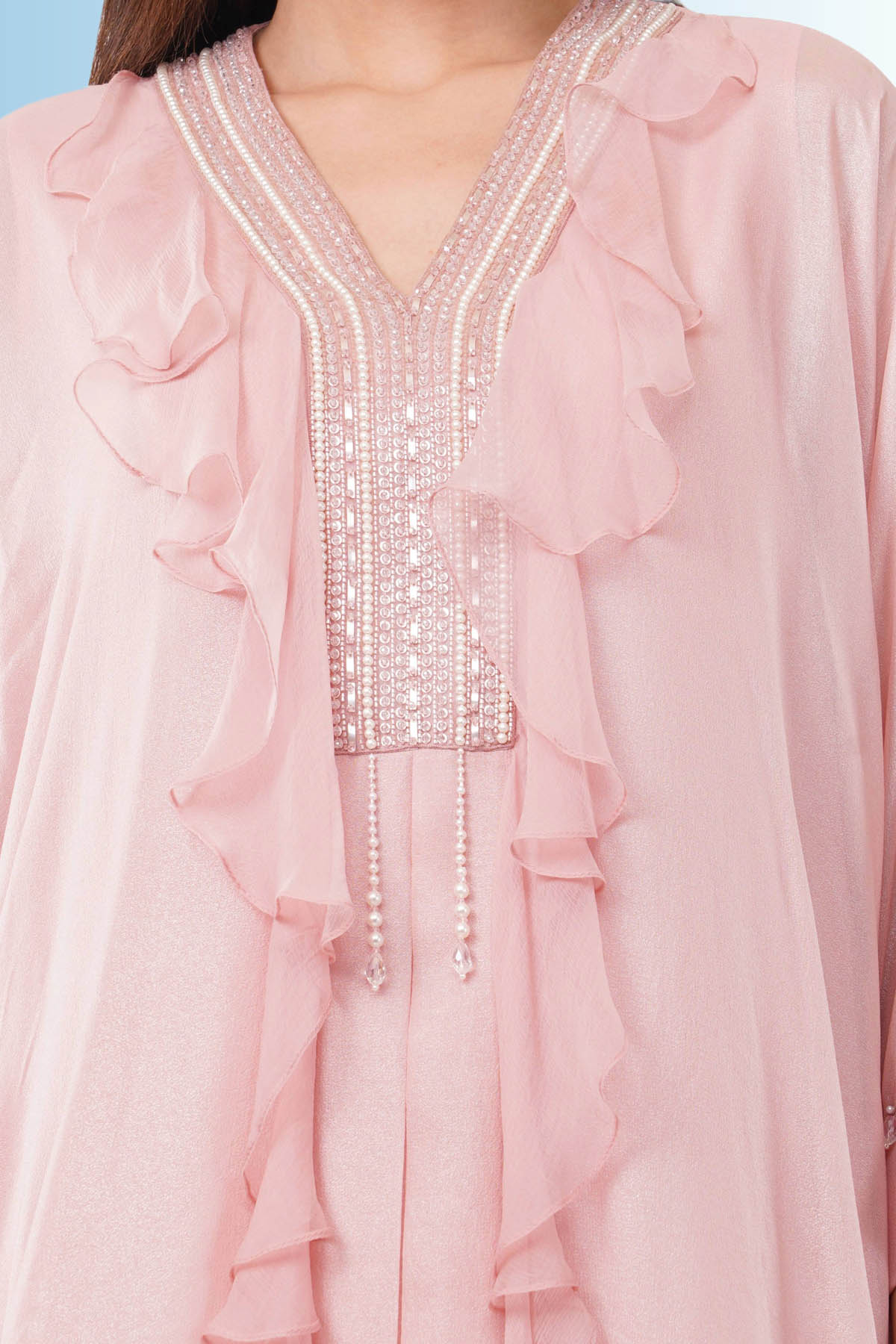 Pink Silk Embroidered Tunic Set