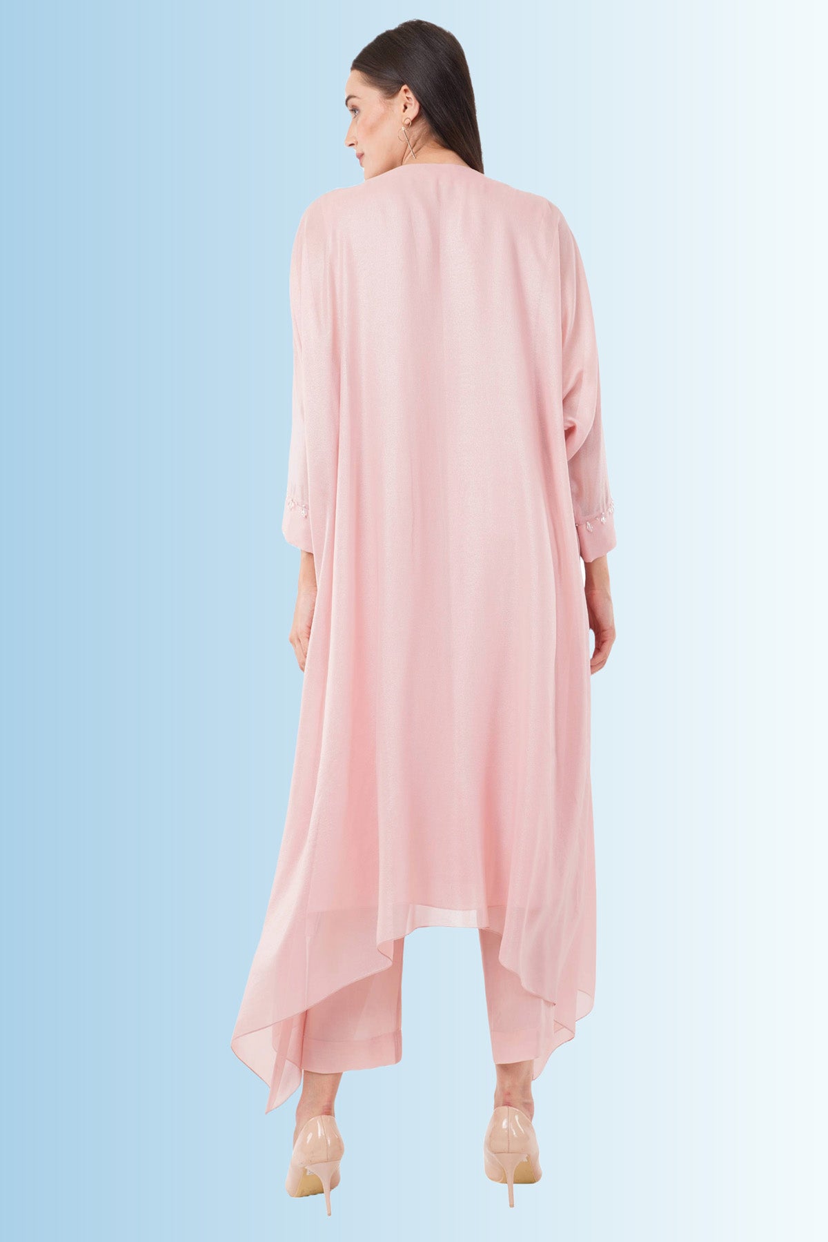 Pink Silk Embroidered Tunic Set
