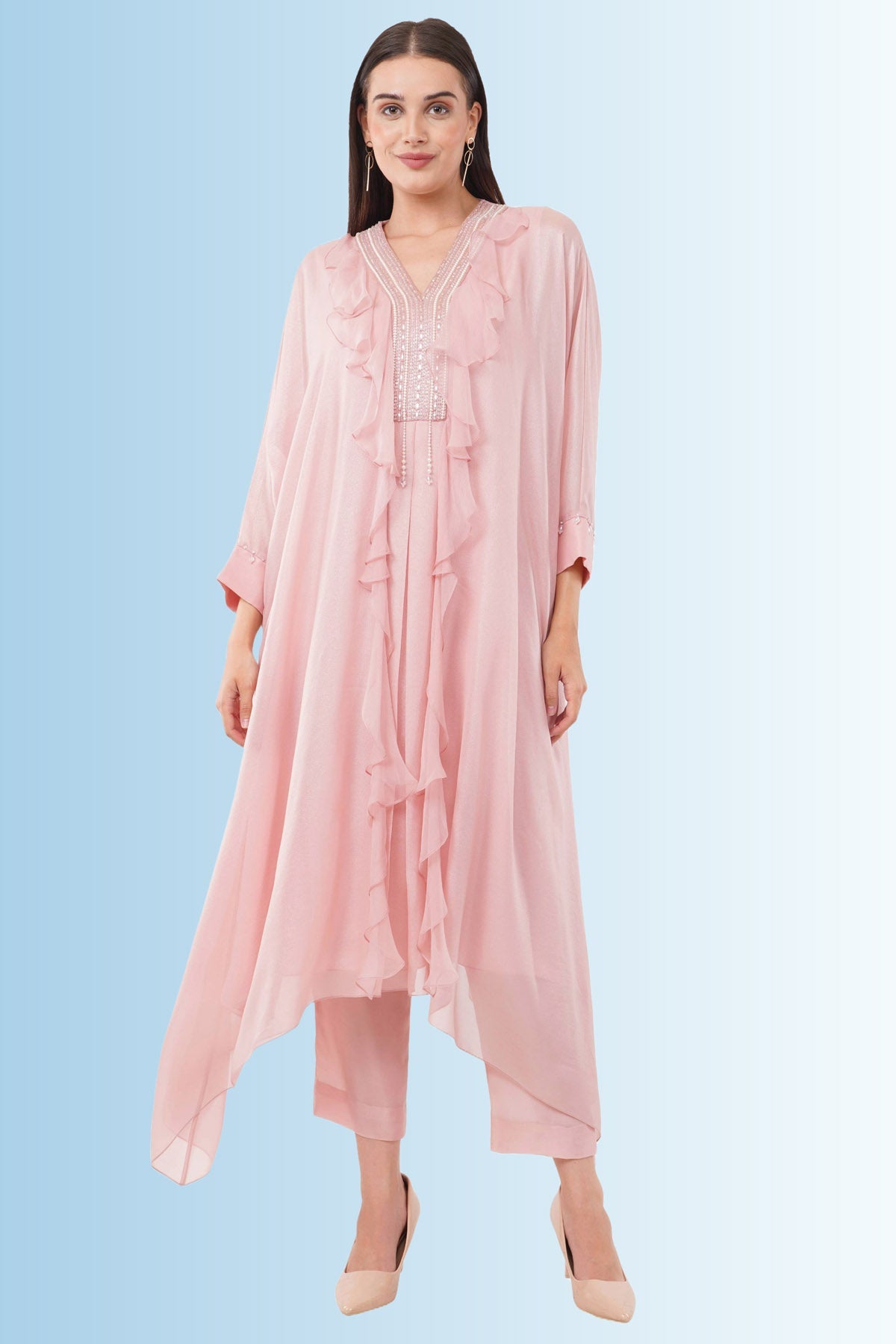 Anjali Kanwar Pink Silk Embroidered Tunic Set for women online at ScrollnShops