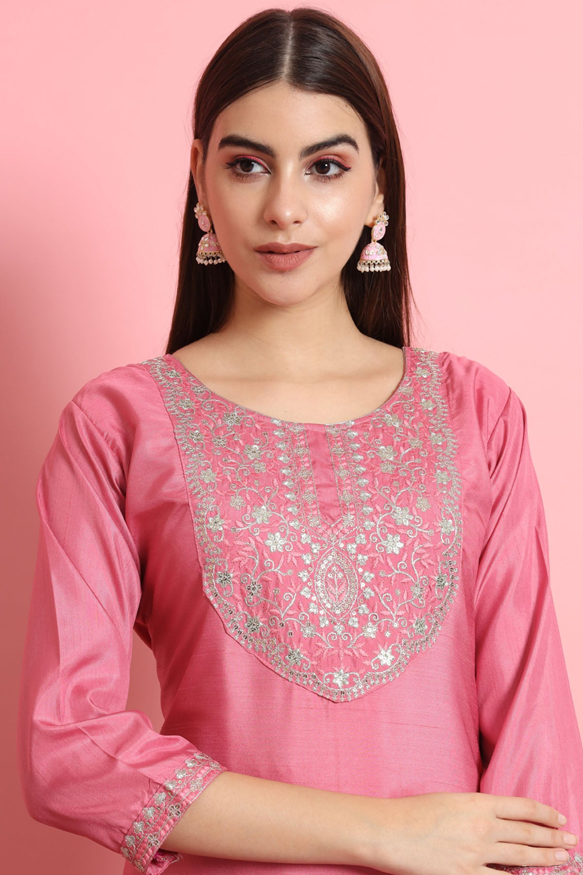 Pink Silk Embroidery Kurta Set