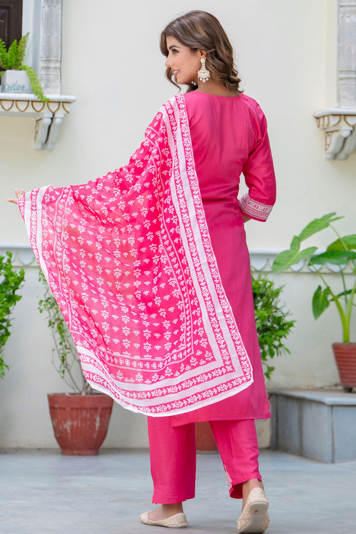 Pink Silk Floral Yoke Kurta Set