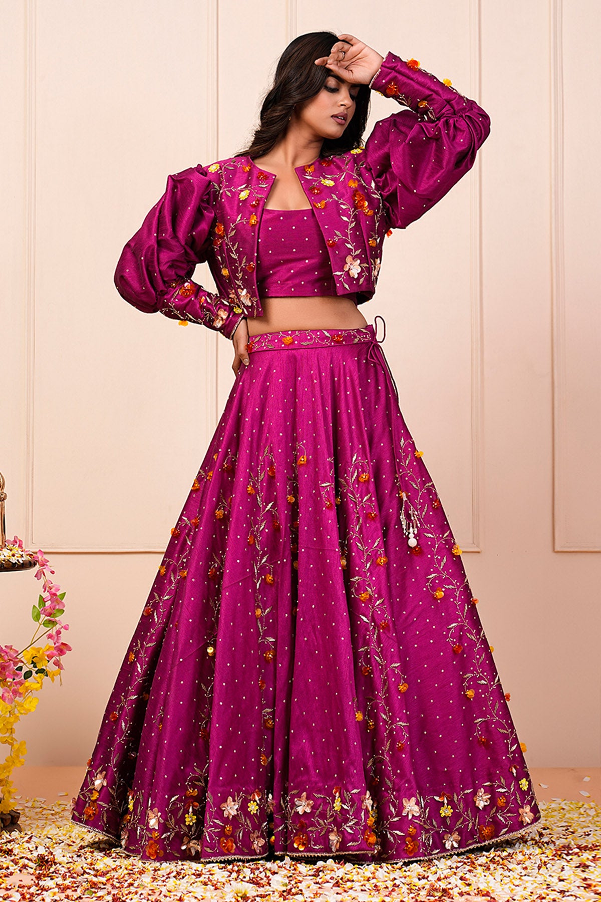 Pink Silk Handwork Lehenga Set