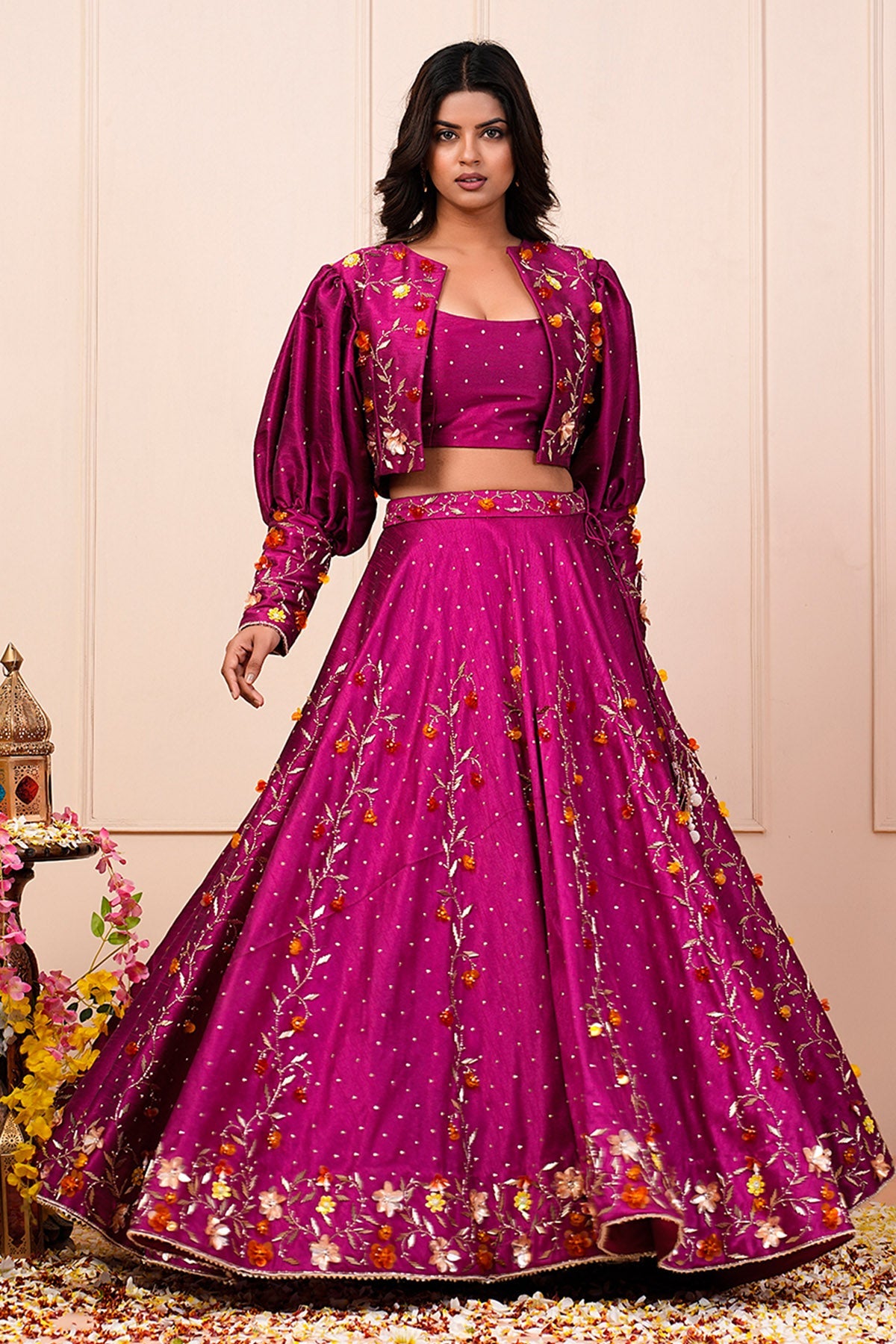 Buy Pink Silk Handwork Lehenga Set by Namita Sharma for women online at ScrollnShops