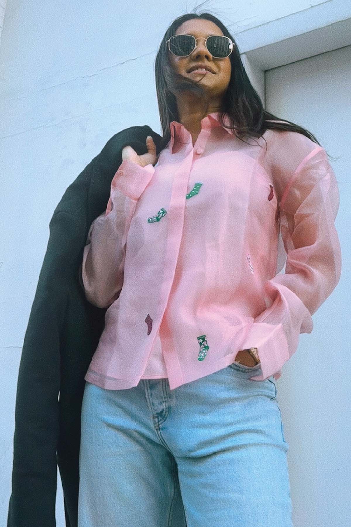 Pink Silk Organza Relaxed Shirt