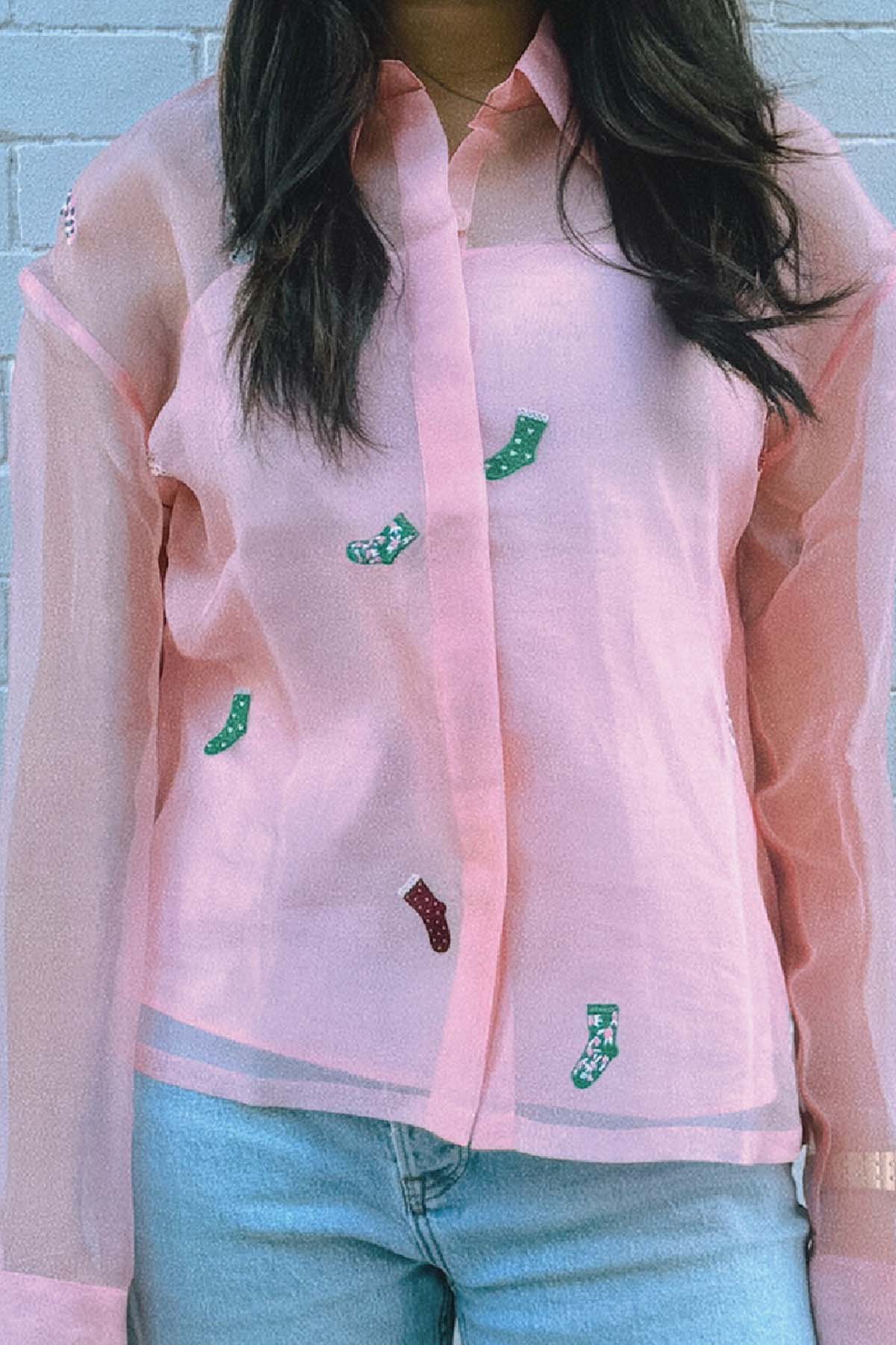 Pink Silk Organza Relaxed Shirt