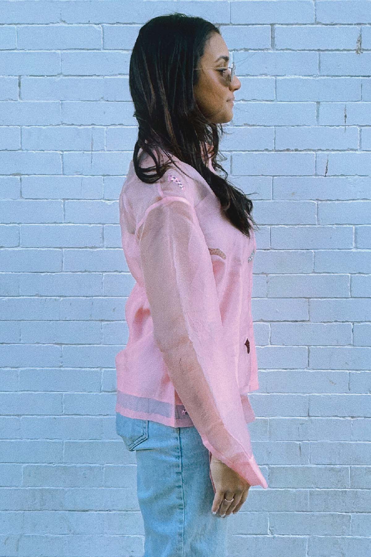 Pink Silk Organza Relaxed Shirt