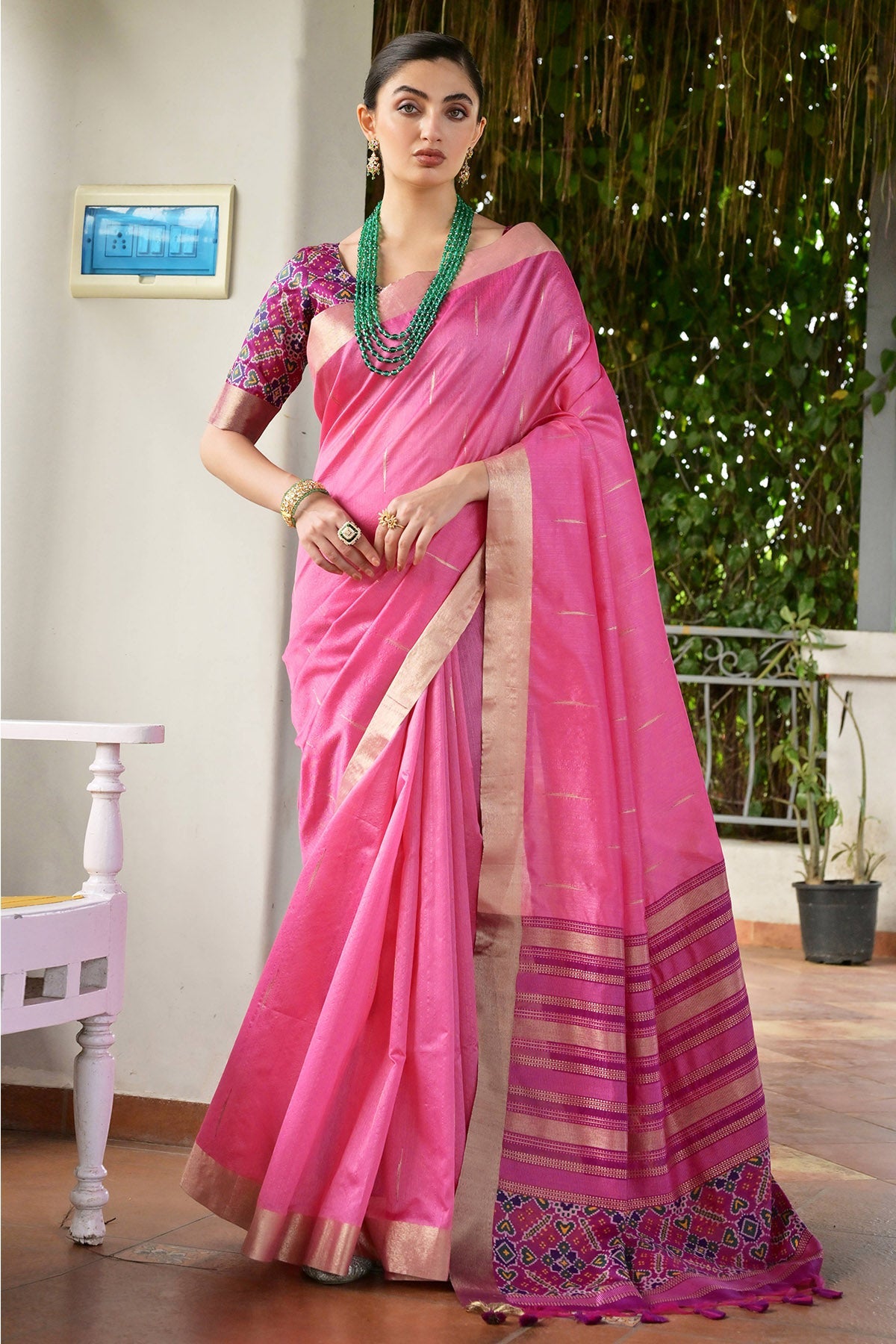 Buy Pink Silk Patola Woven Saree for women by Lili Lala Designer online available at scrollnshops
