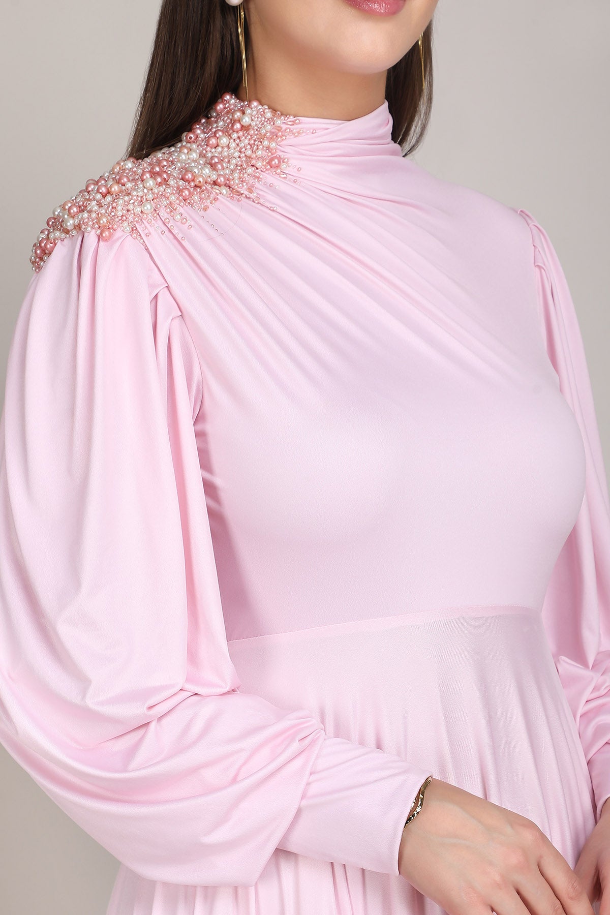 Pink Silk Printed Draped Dress