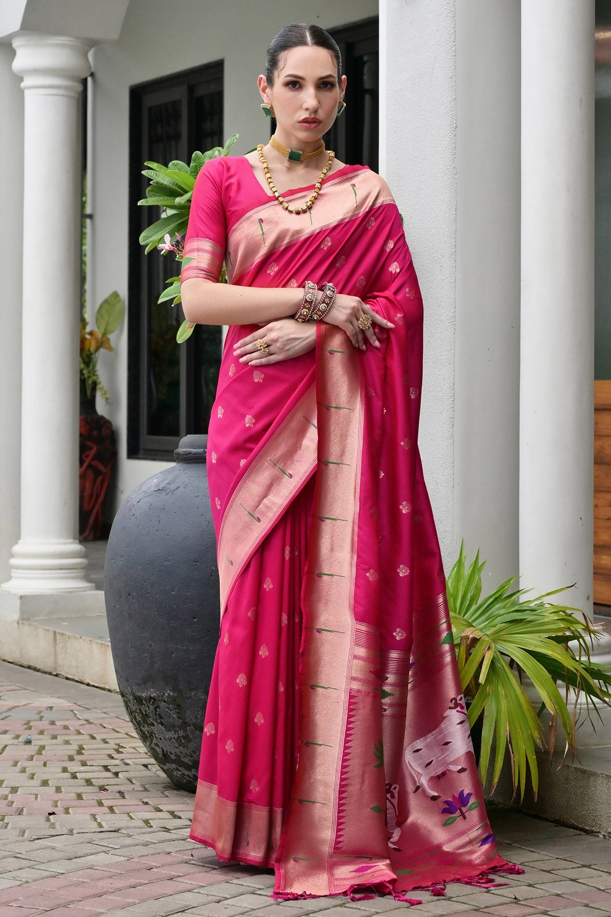 Buy Pink Silk Pure Zari Woven Saree for women by Lili Lala Designer online available at scrollnshops
