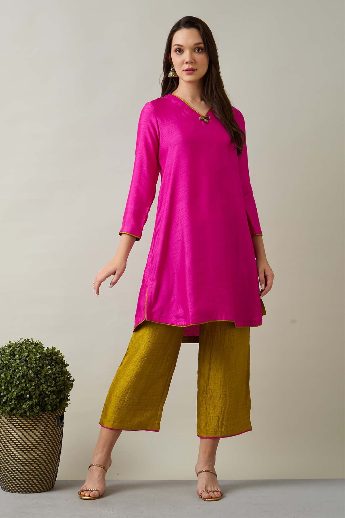 Buy Pink Silk Short Kurta & Pants by SNEHA B for women online at ScrollnShops