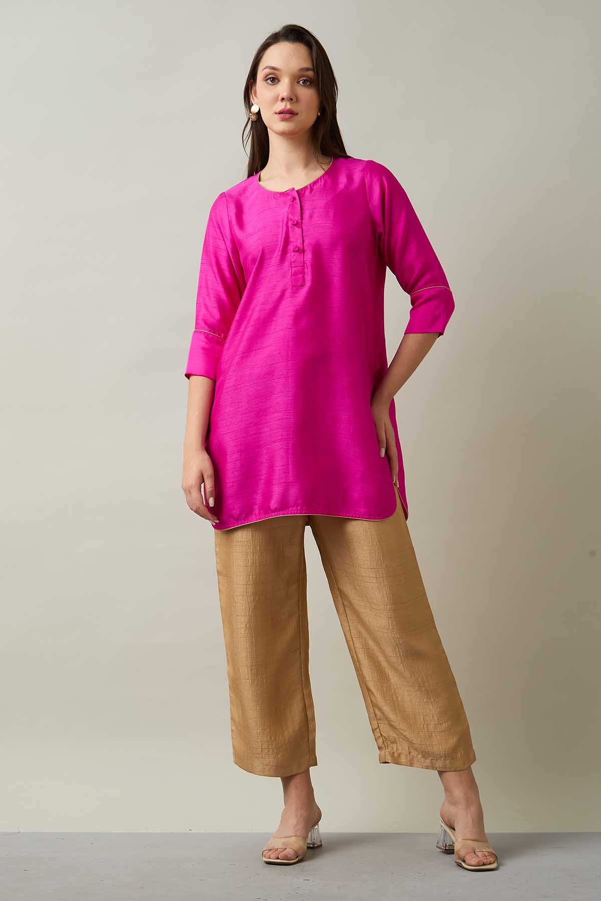 Pink Silk Short Tunic & Pants