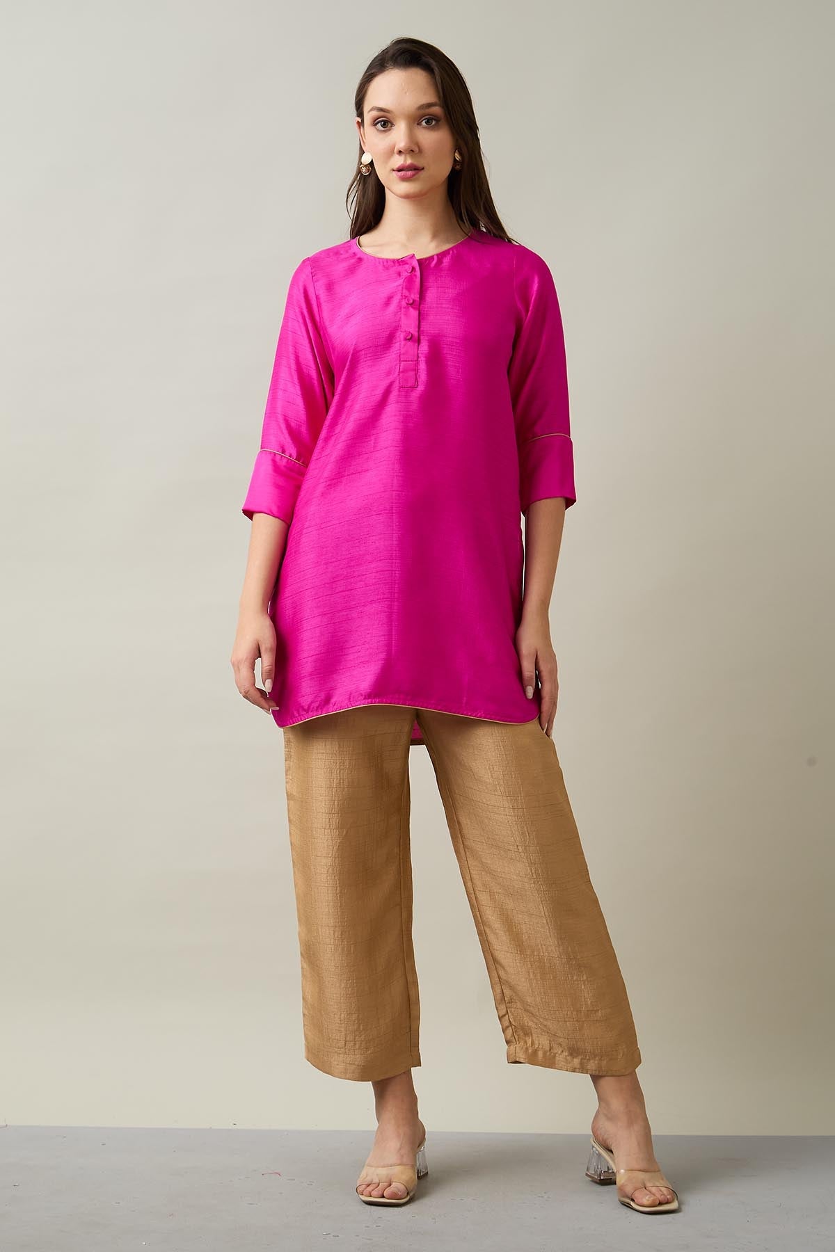 Buy Pink Silk Short Tunic & Pants by SNEHA B for women online at ScrollnShops