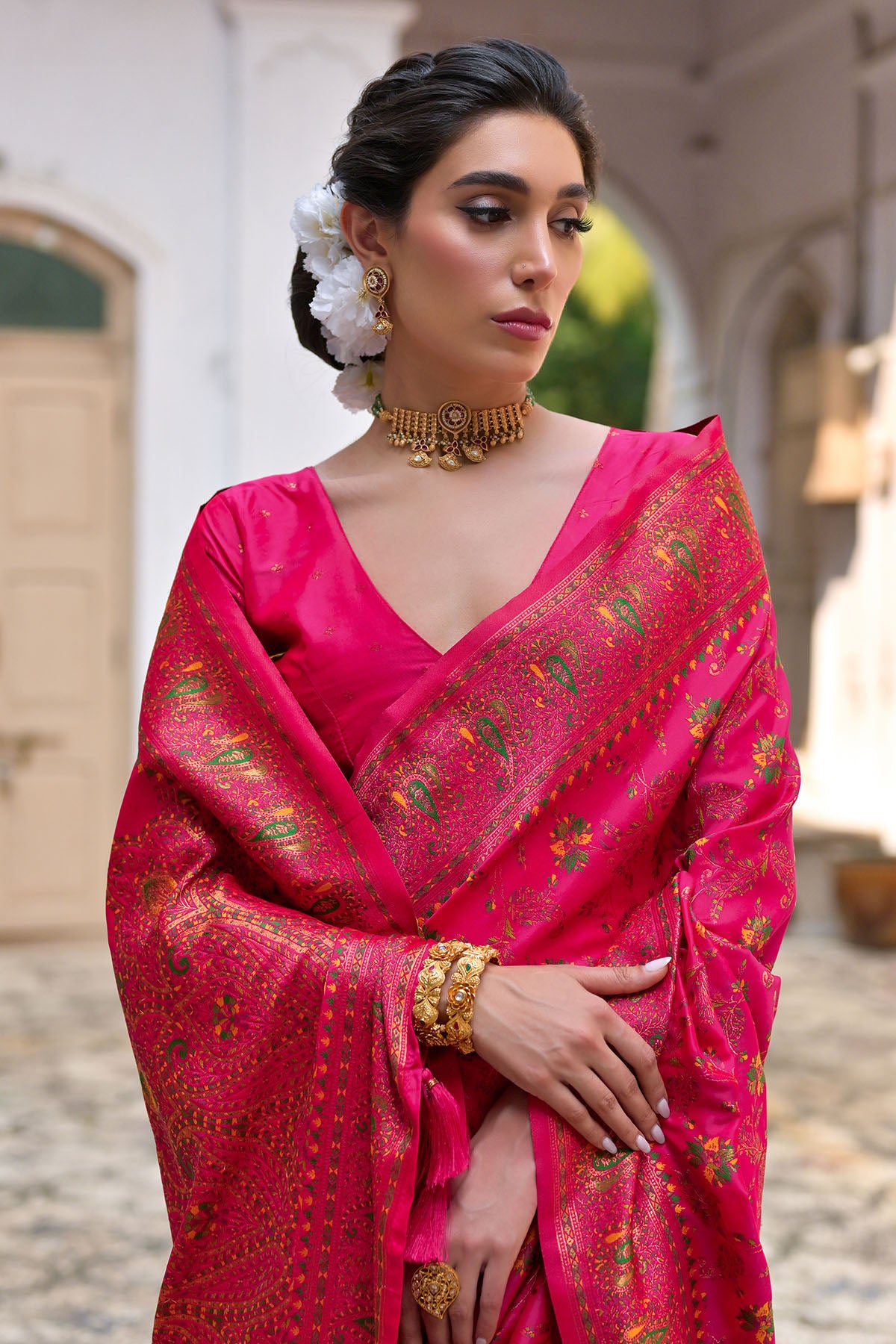 Pink Silk Thread Woven Saree