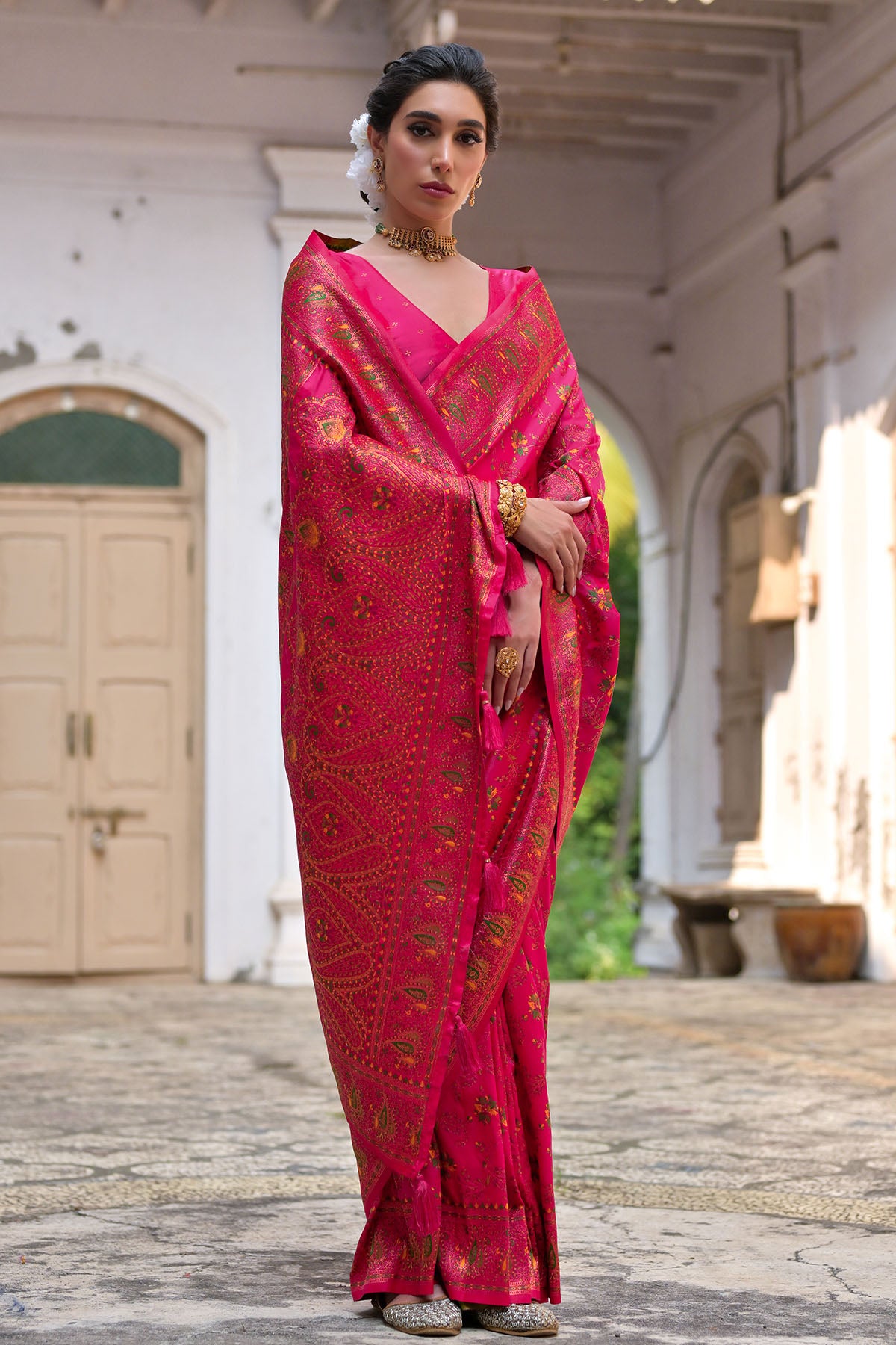 Pink Silk Thread Woven Saree