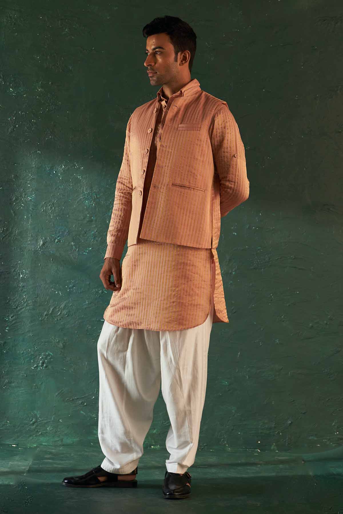 Buy Pink Silk Tissue Nehru Jacket Online