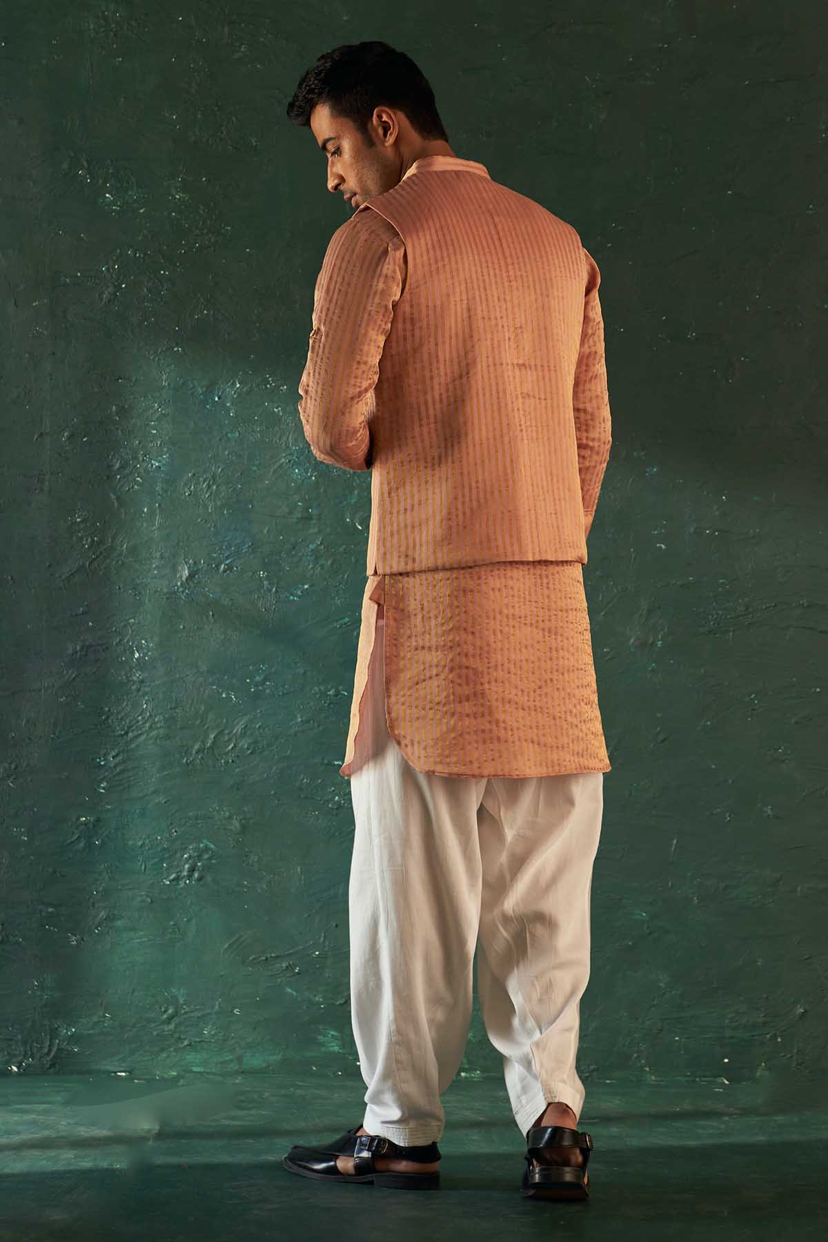 Pink Silk Tissue Nehru Jacket