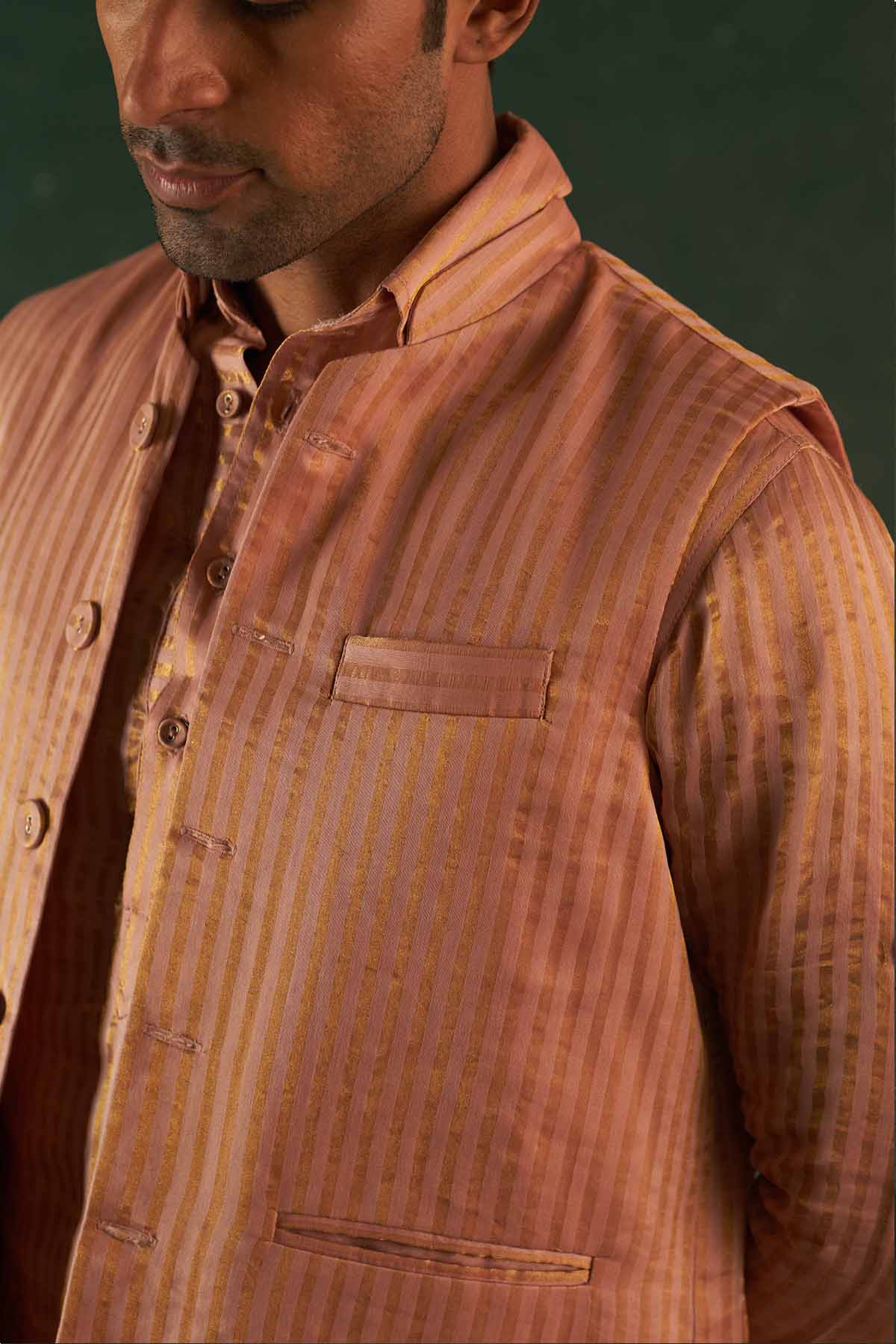 Pink Silk Tissue Nehru Jacket