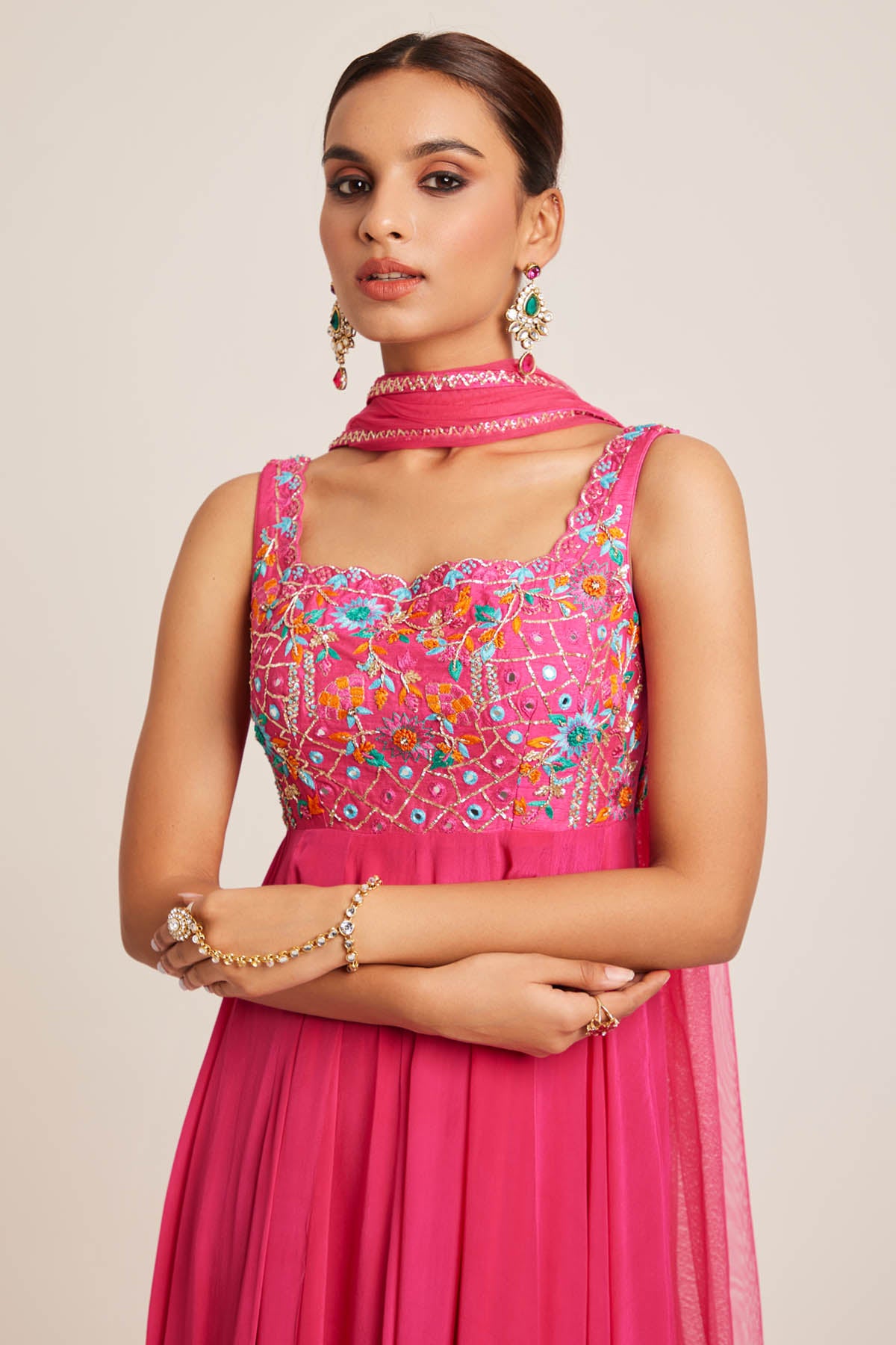 Pink Sleeveless Anarkali Set