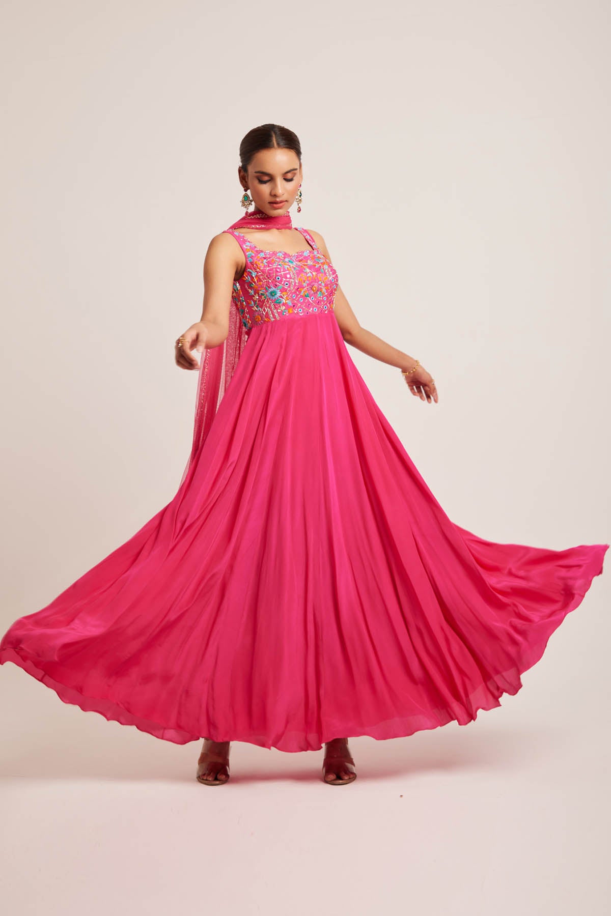 Pink Sleeveless Anarkali Set