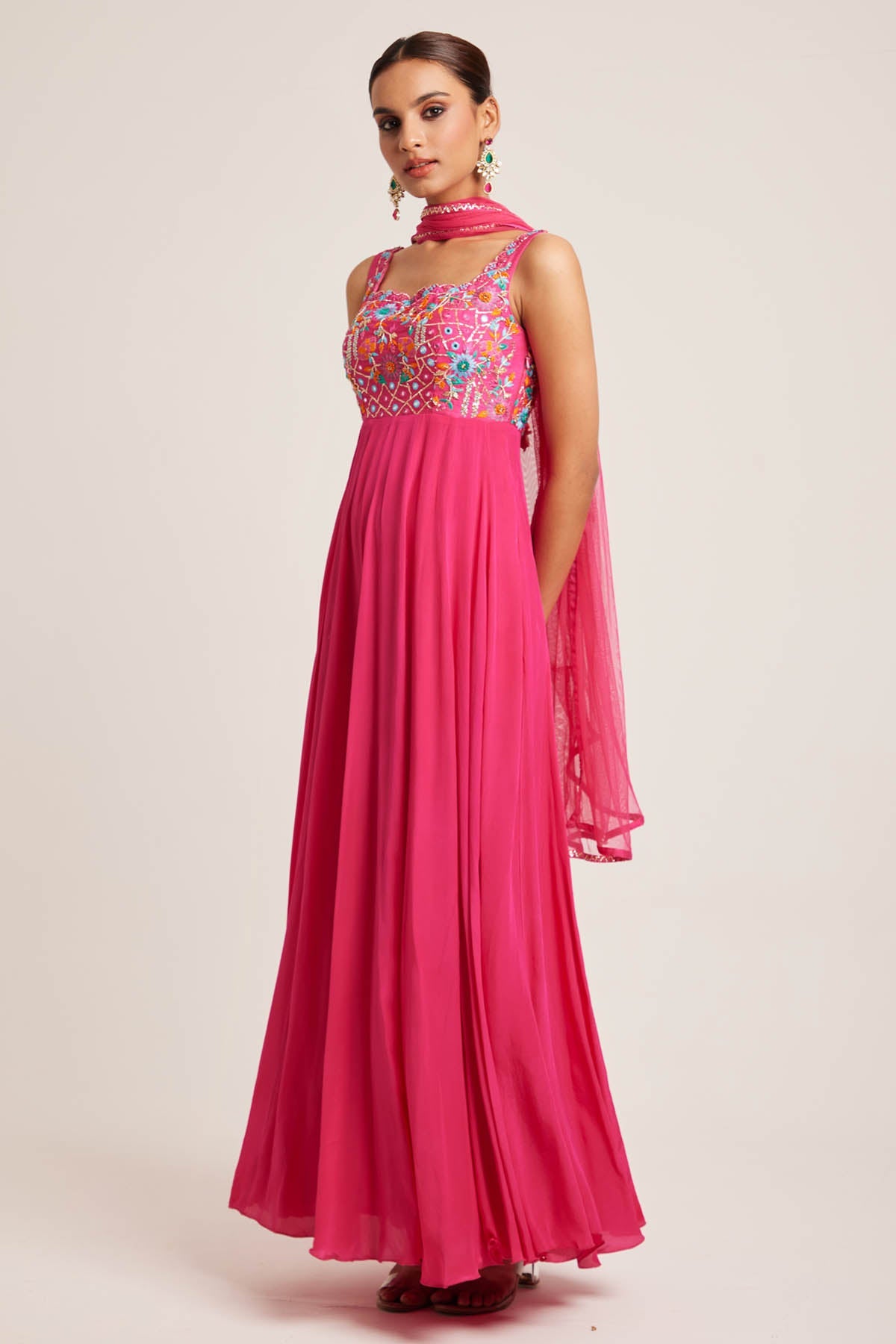 Muditaa By Urmila Pink Sleeveless Anarkali Set for women online at ScrollnShops