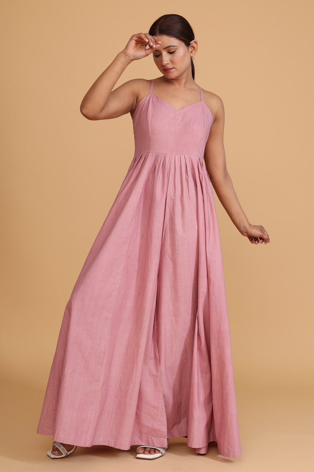 Pink Sleeveless Flare Jumpsuit - Effortless Luxury at ScrollnShops