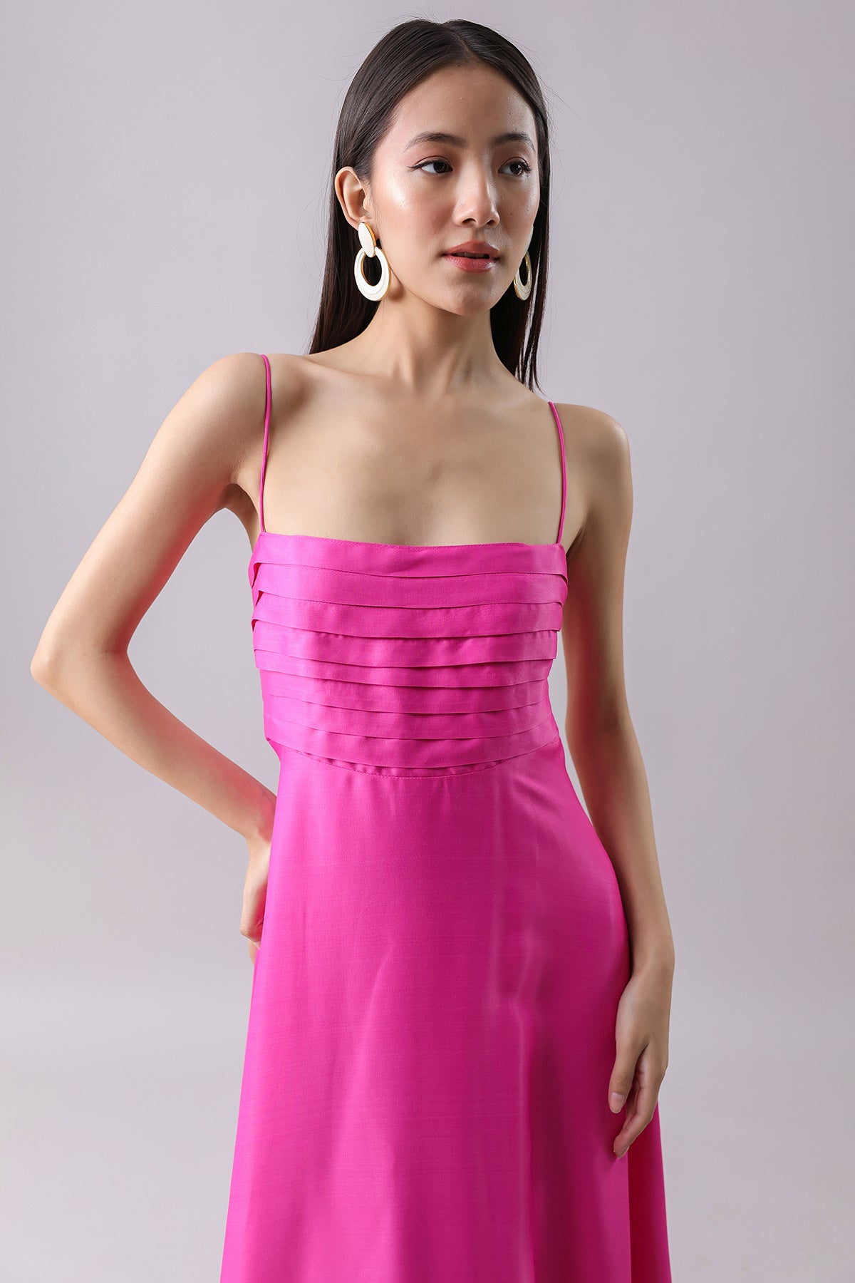 Pink Sleeveless Pleated Gown