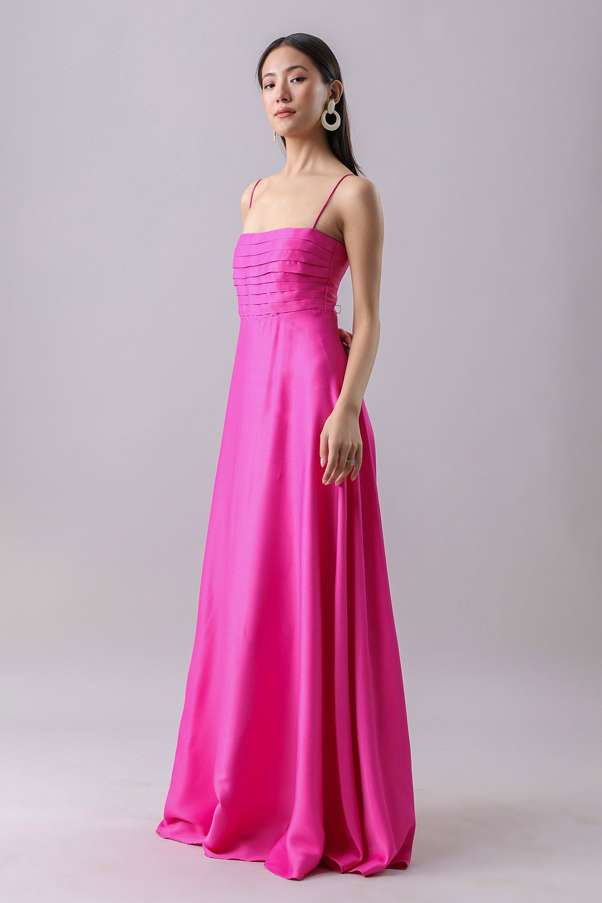Pink Sleeveless Pleated Gown