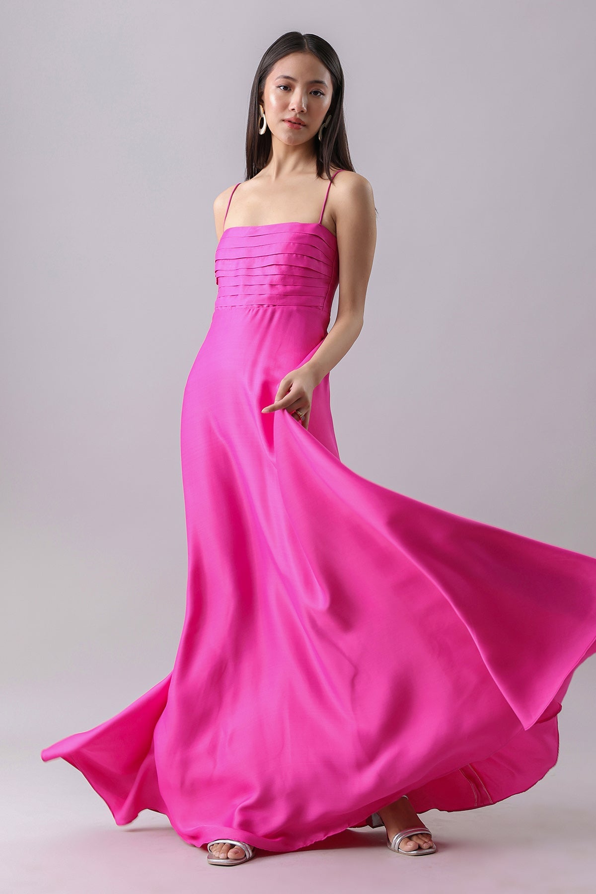 Buy Pink Sleeveless Pleated Gown by Why Look West for women online at ScrollnShops