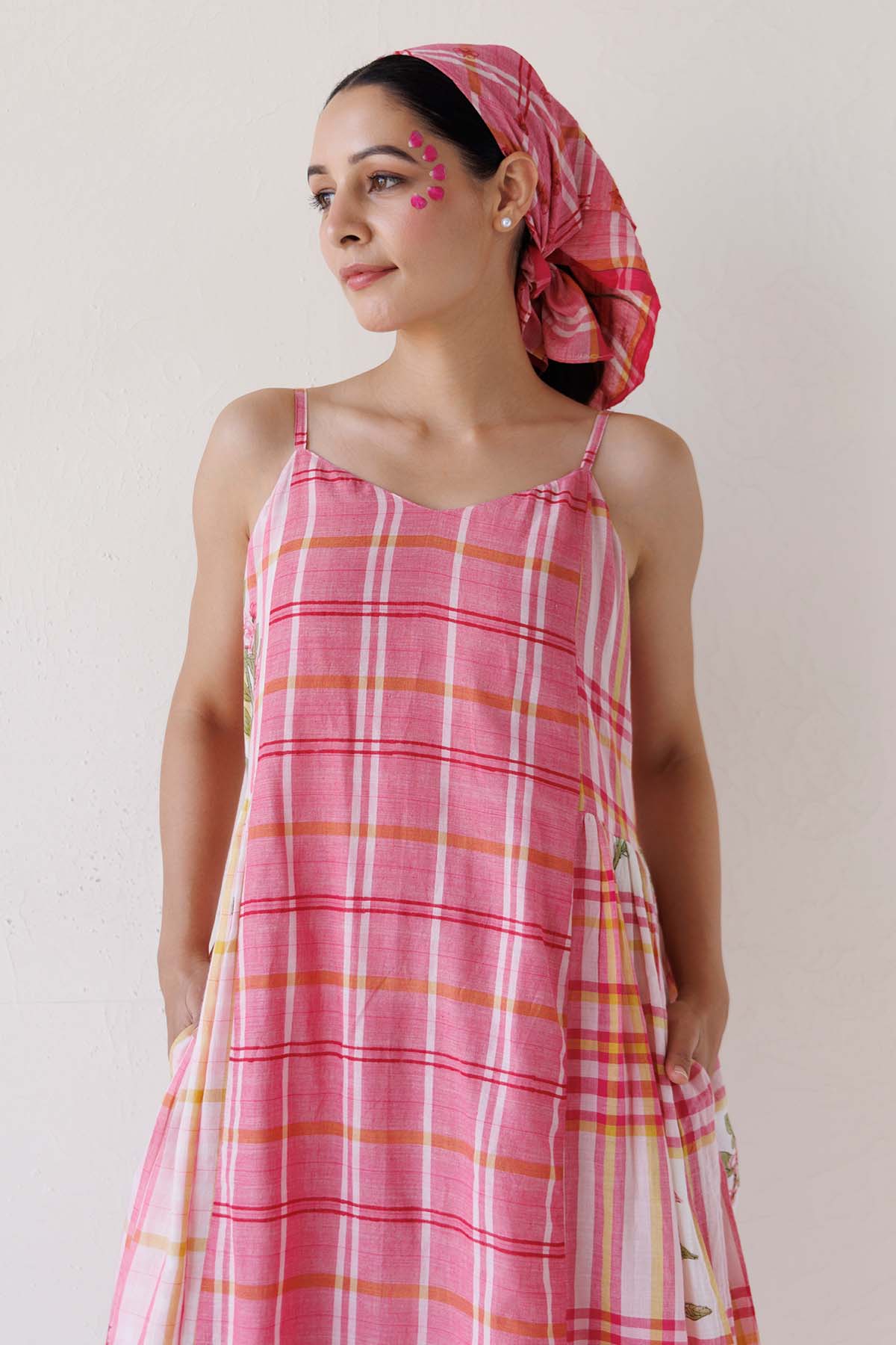 Pink Sleeveless Print Midi Dress