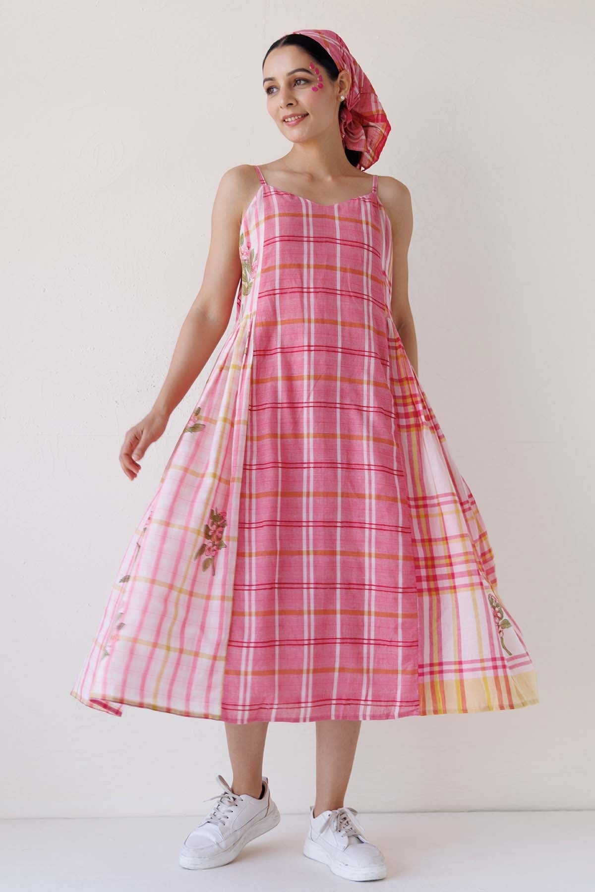 Buy Designer Pink Sleeveless Print Midi Dress for Women