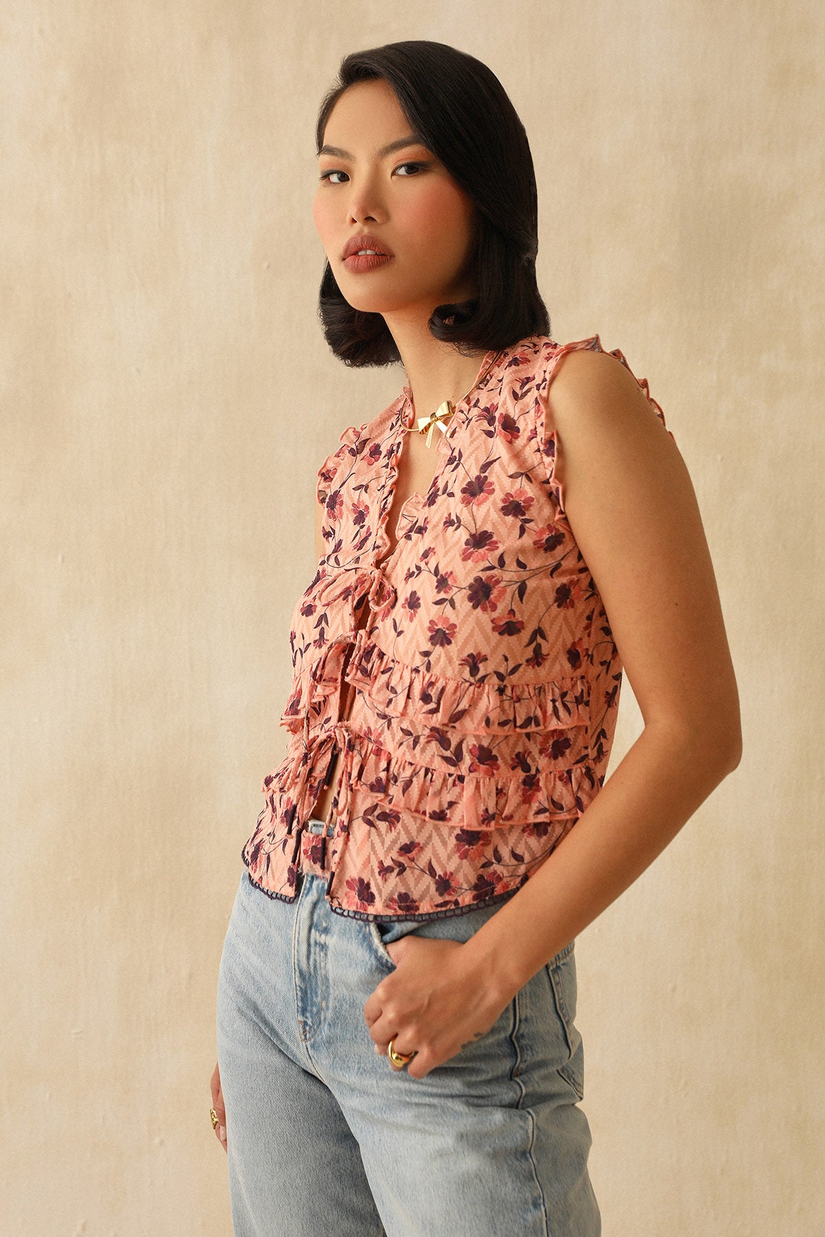 Pink Sleeveless Printed Top