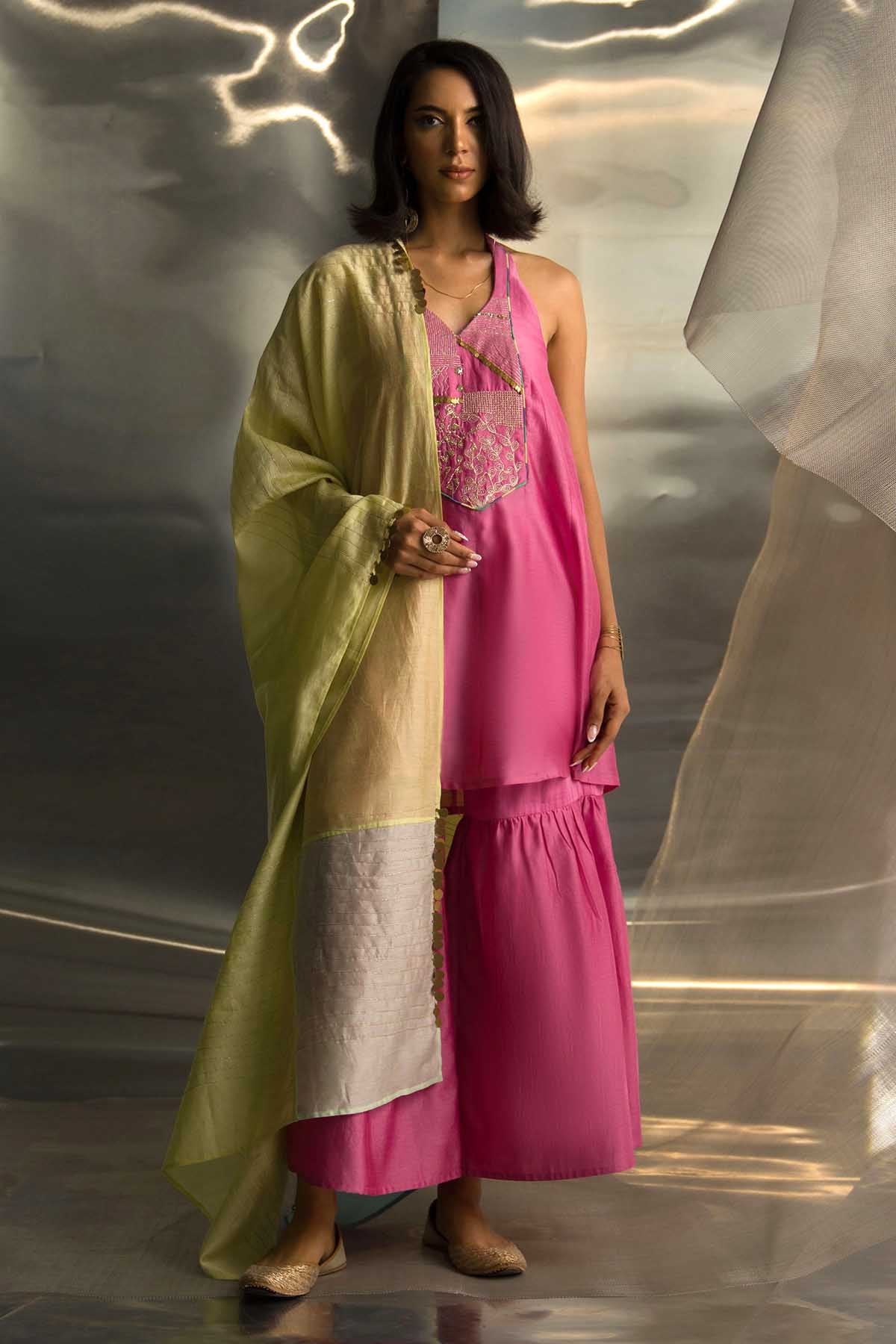 Buy Pink Sleeveless Sharara Set by Charkhee Misr for women online at ScrollnShops