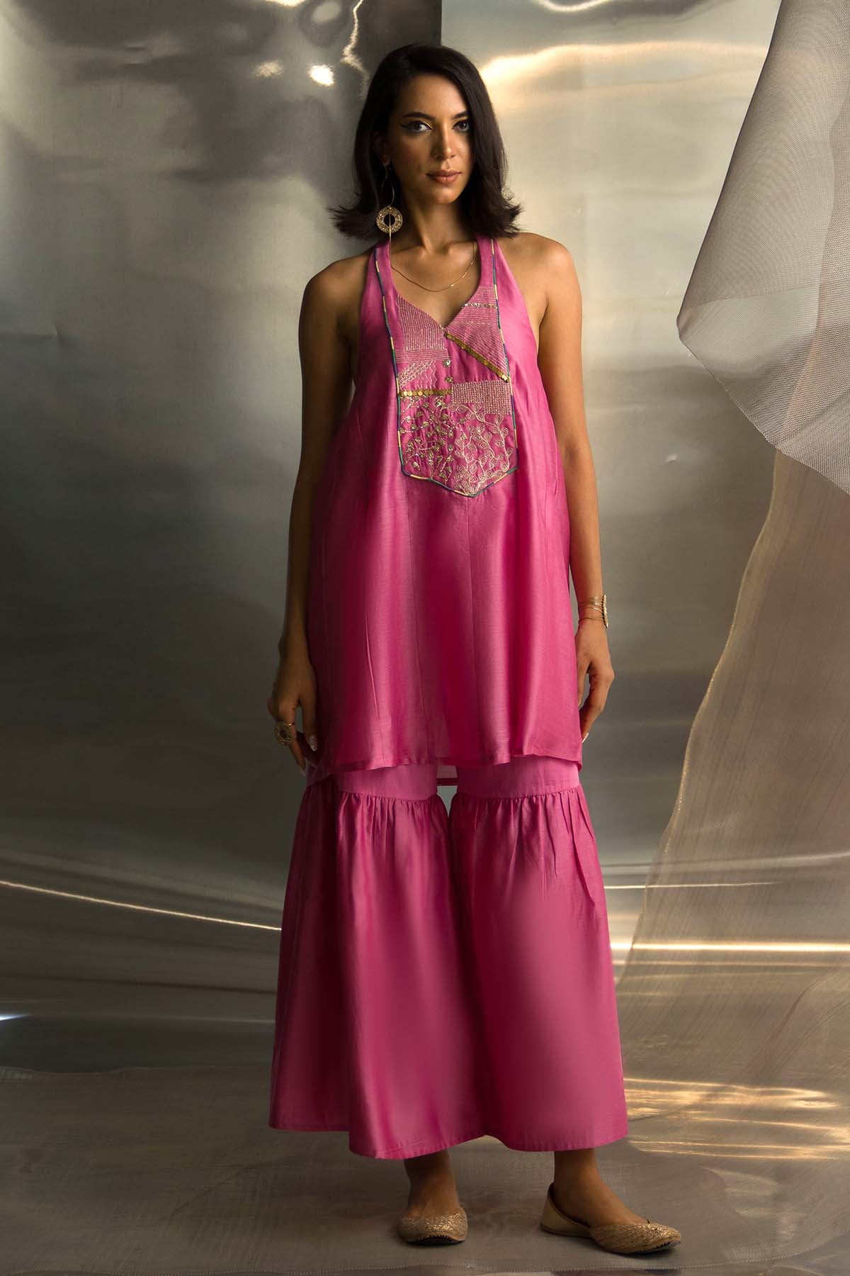 Pink Sleeveless Sharara Set