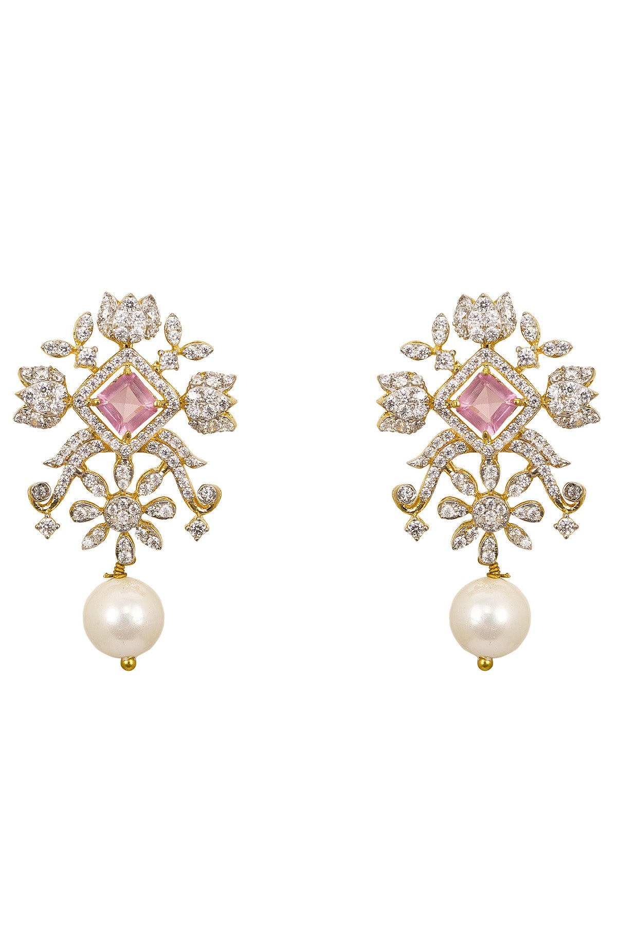 Pink Stone Diamond Pendant Set